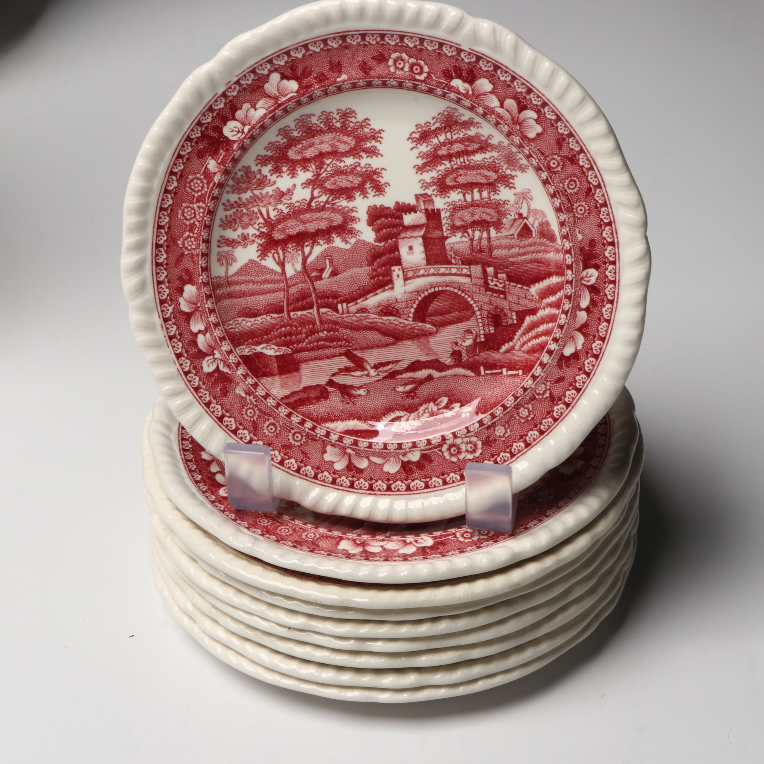 Copeland Spode "Tower" Pink Transferware Dinner Plates and More Serveware