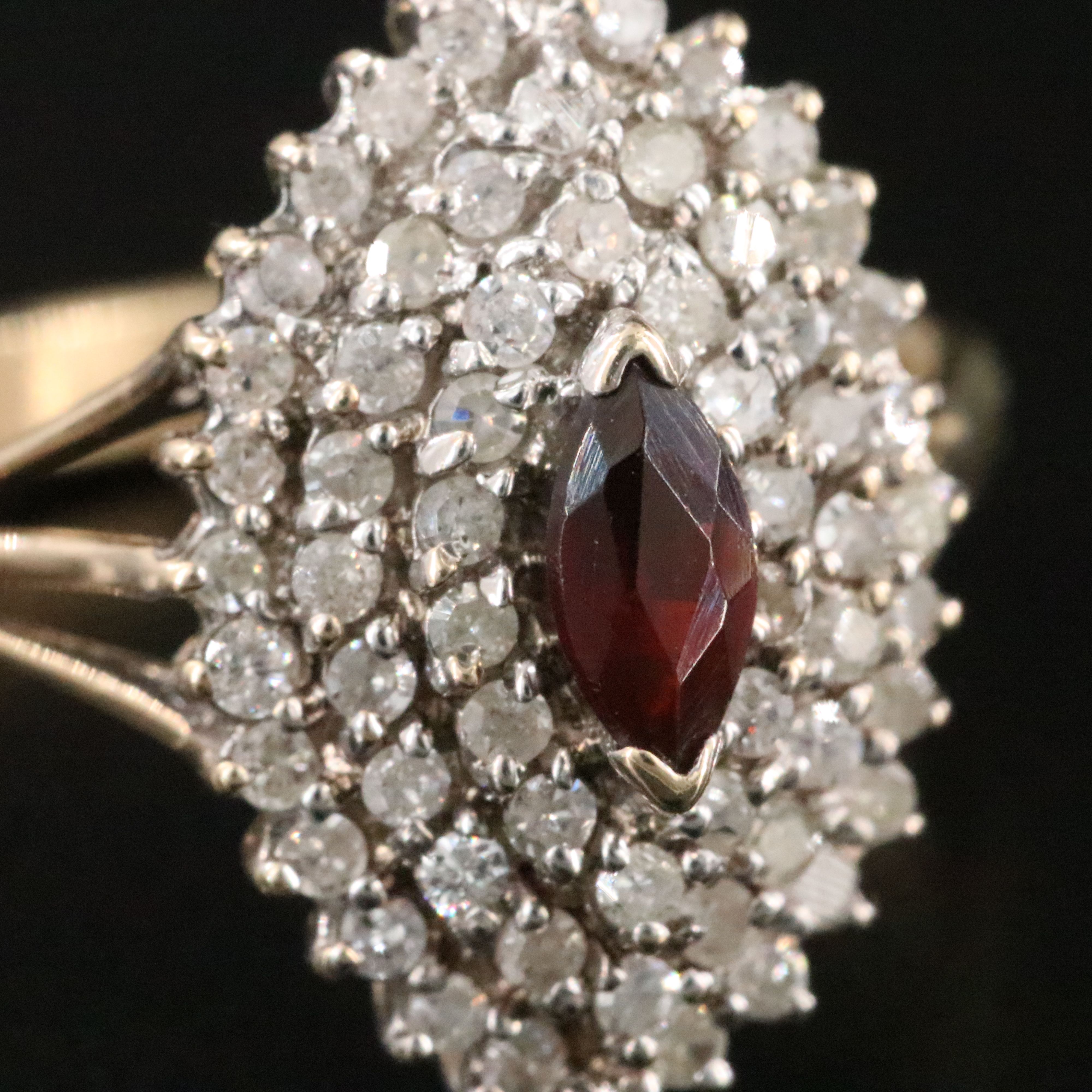 10K Glass and Diamond Navette Ring