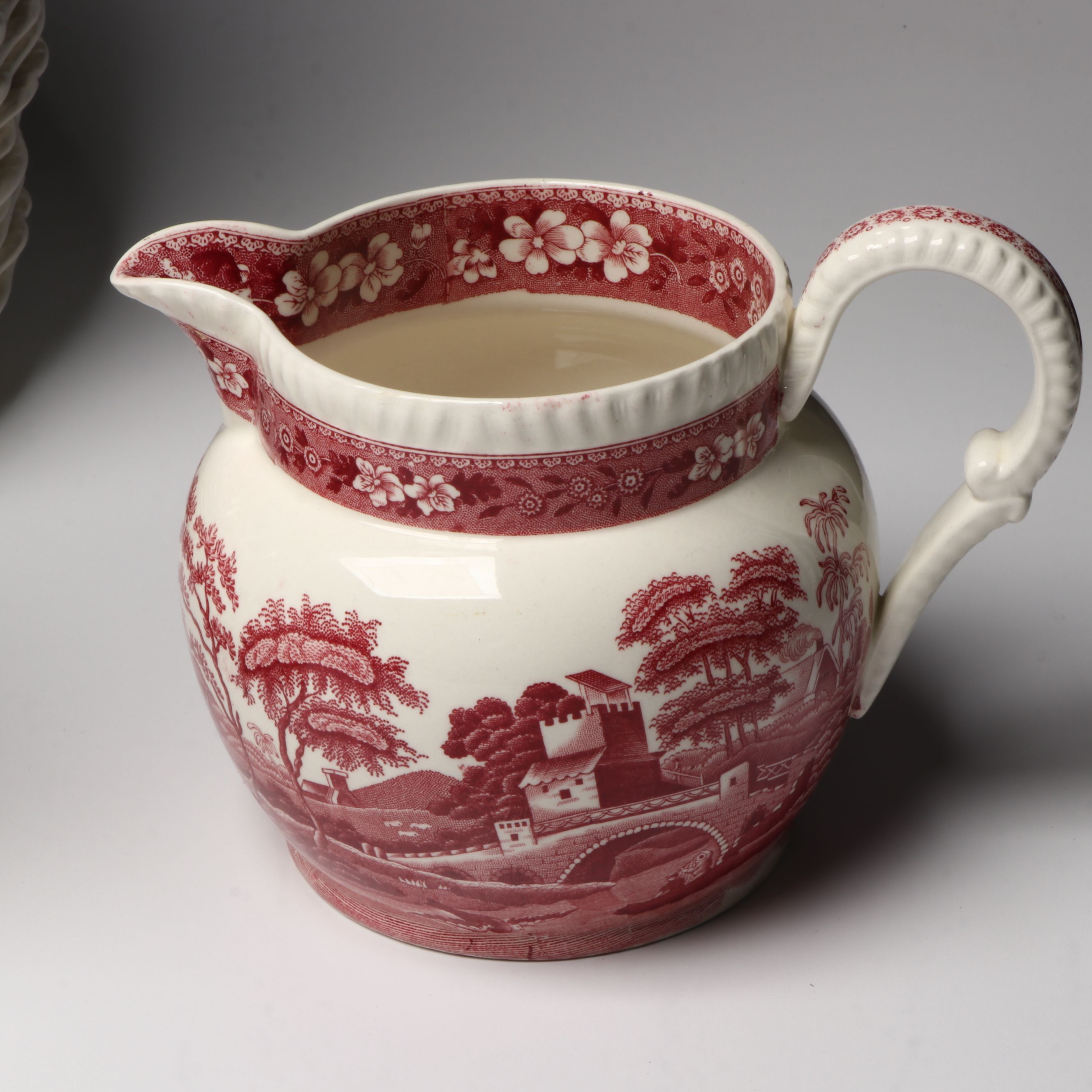 Copeland Spode "Tower" Pink Transferware Dinner Plates and More Serveware