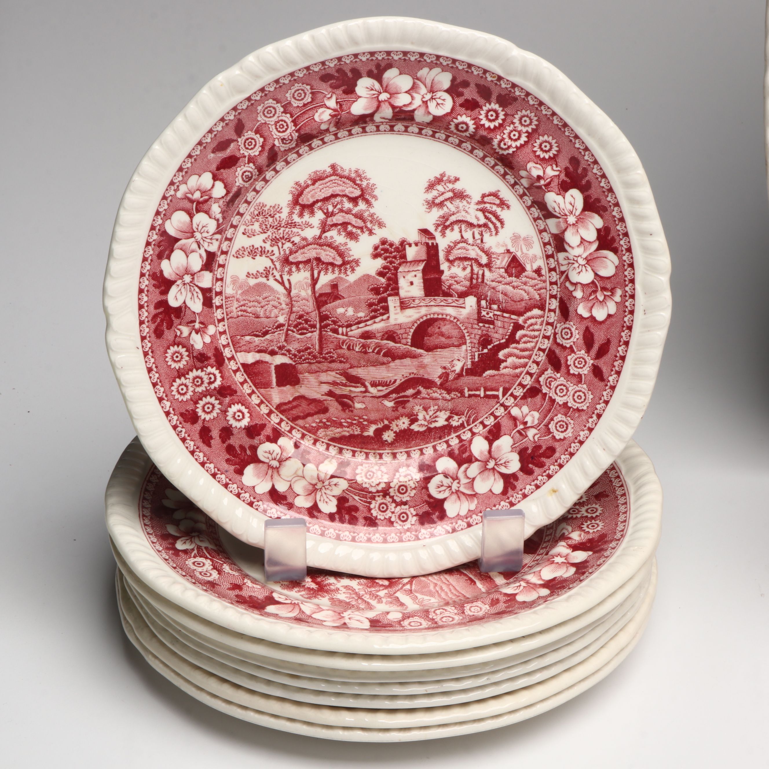 Copeland Spode "Tower" Pink Transferware Dinner Plates and More Serveware