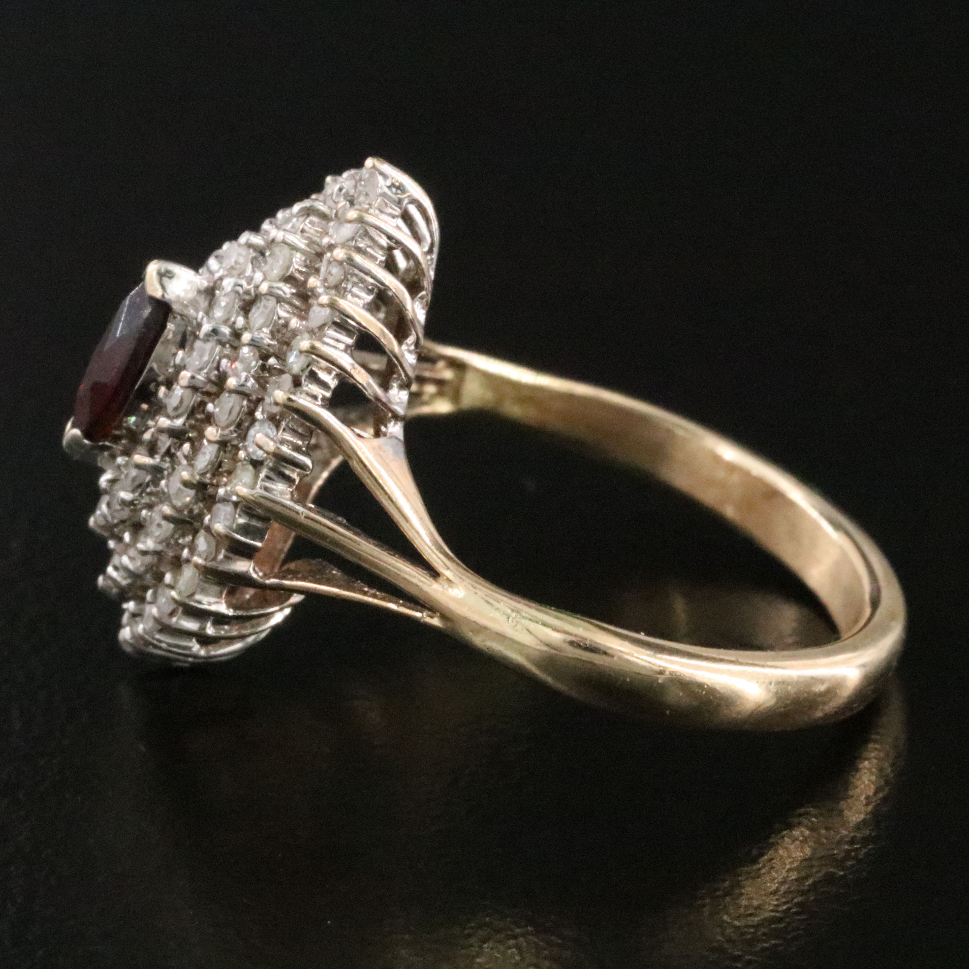 10K Glass and Diamond Navette Ring