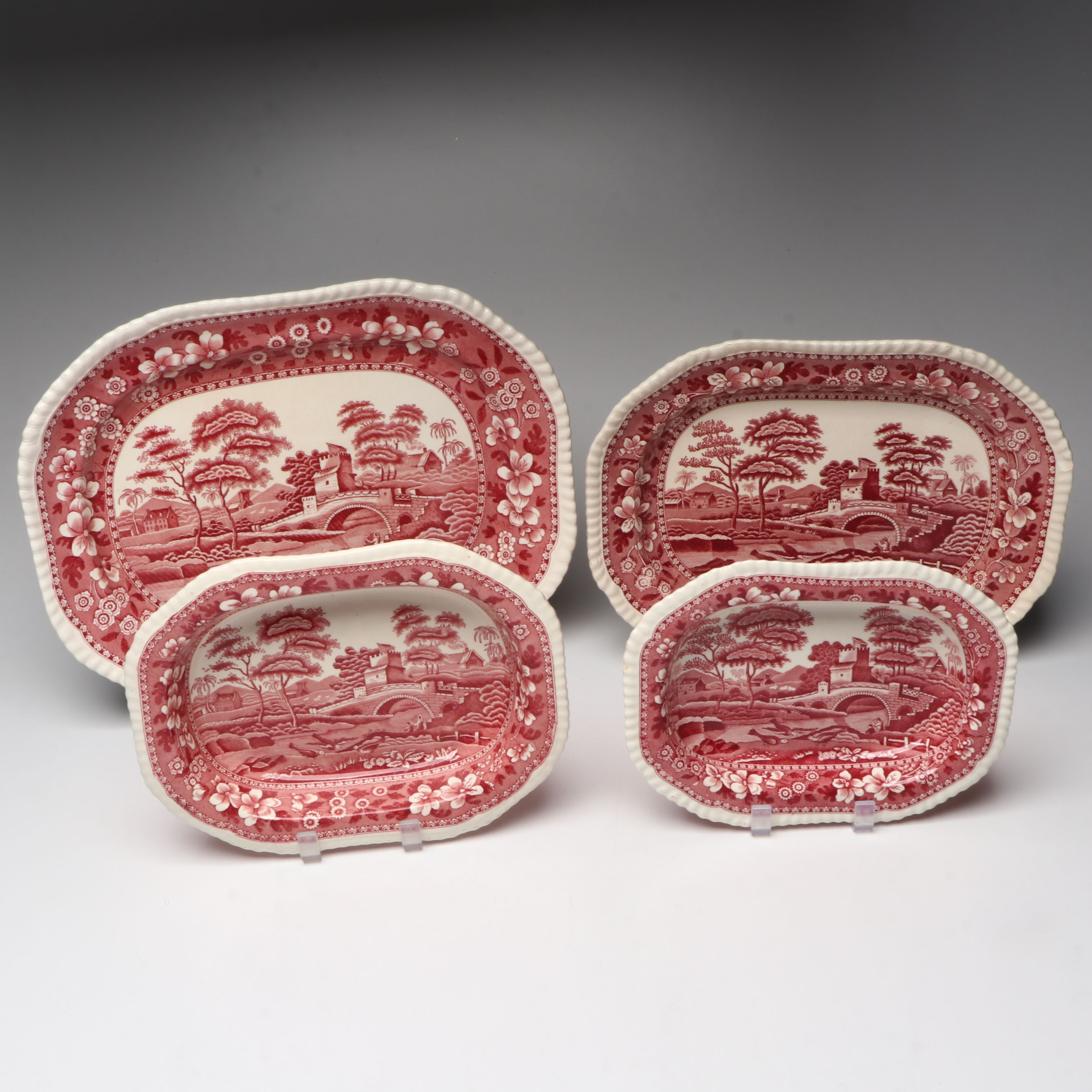 Copeland Spode "Tower" Pink Transferware Dinner Plates and More Serveware