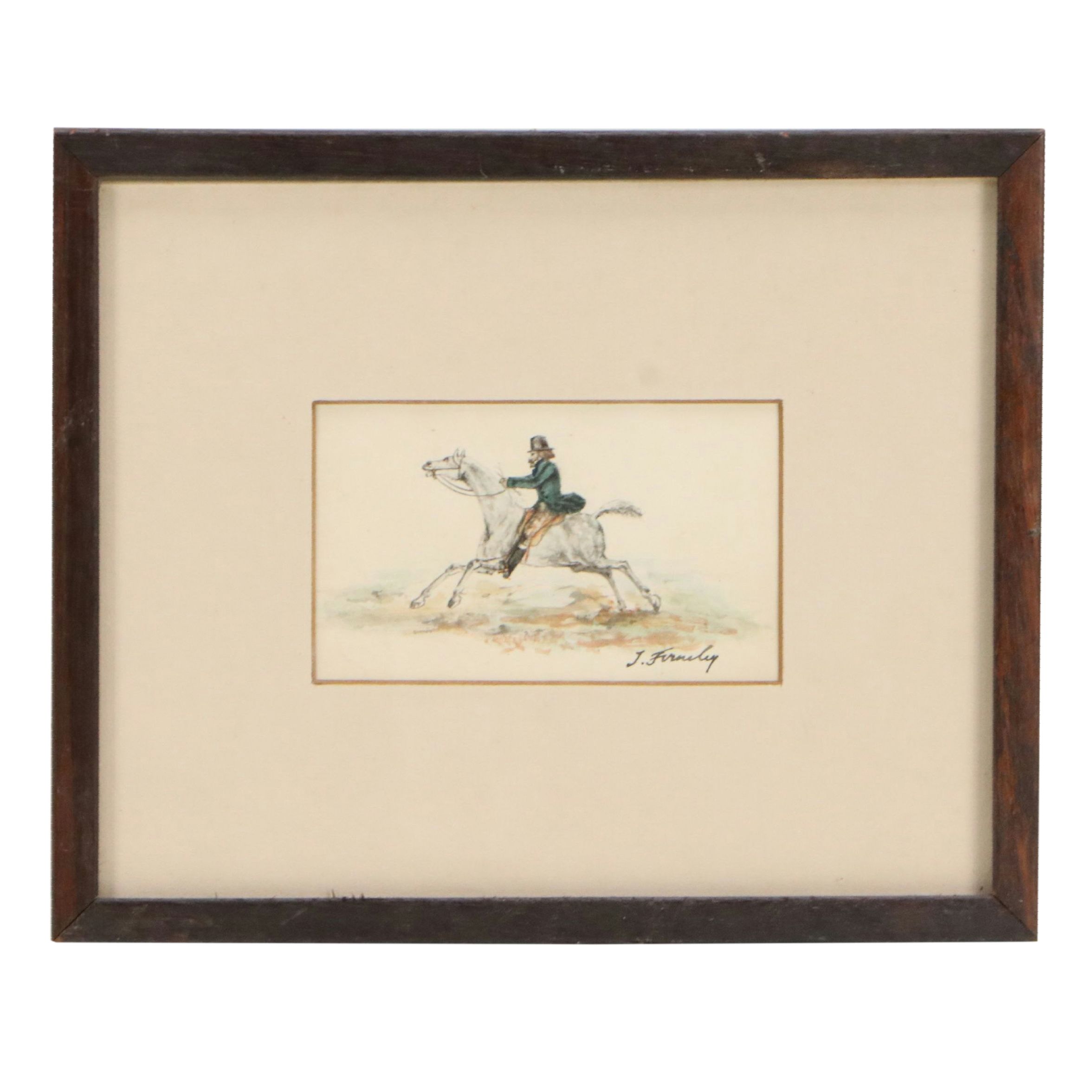 John Ferneley Miniature Equestrian Watercolor Painting, 19th Century