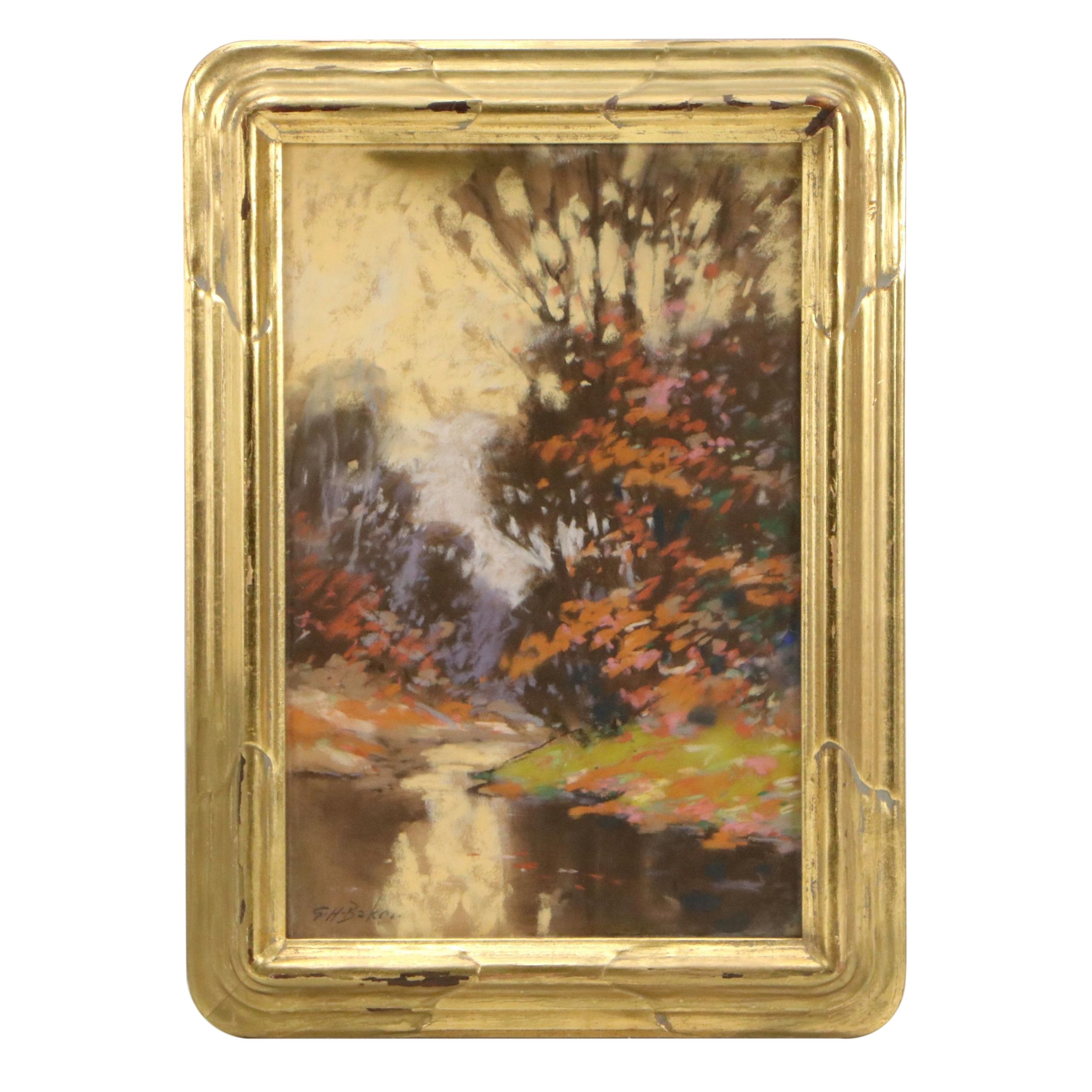 George Herbert Baker Pastel Drawing of River Landscape, Circa Early 20th Century