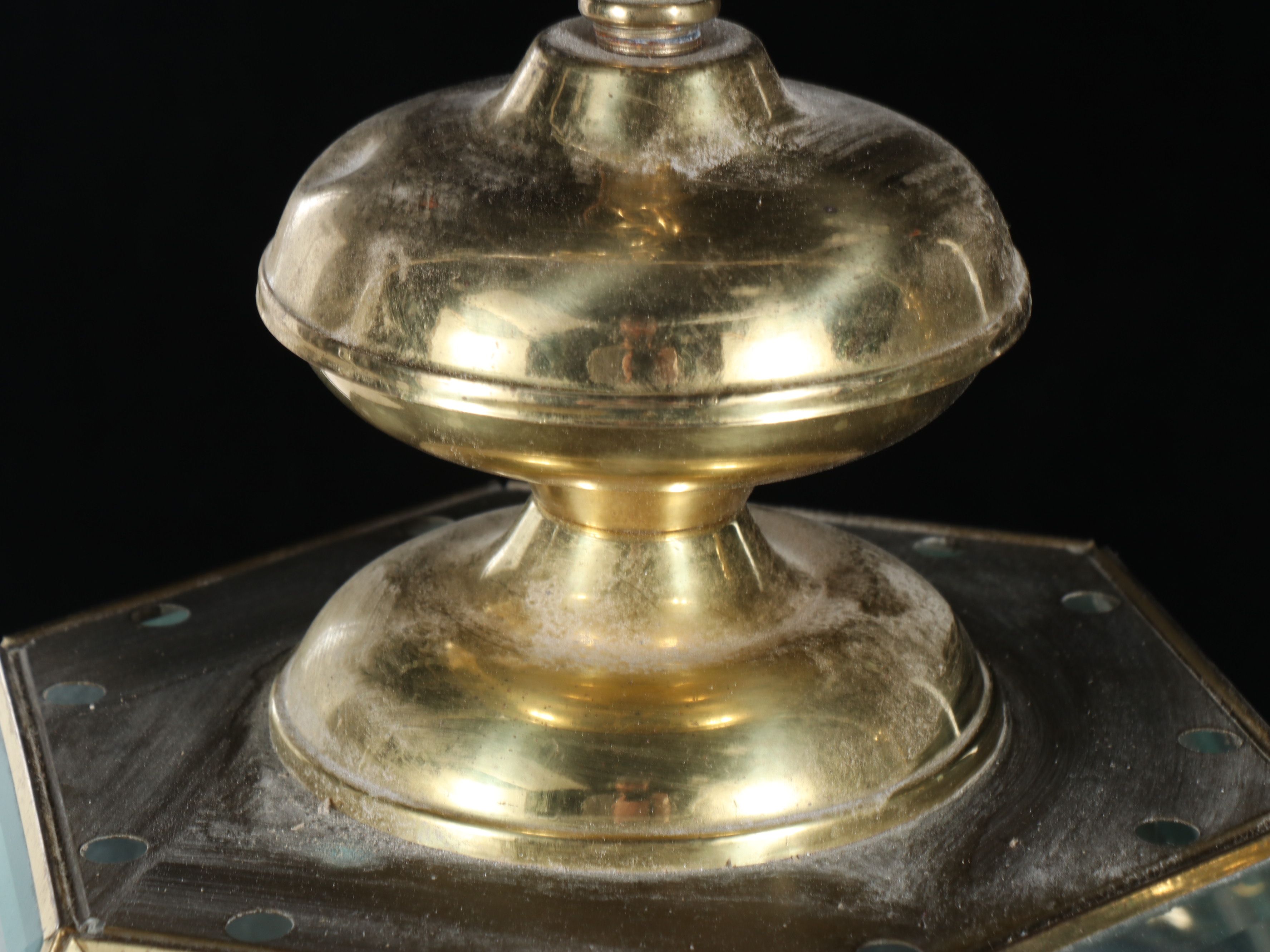 Neoclassical Style Beveled Glass and Brass Foyer Pendant Lights