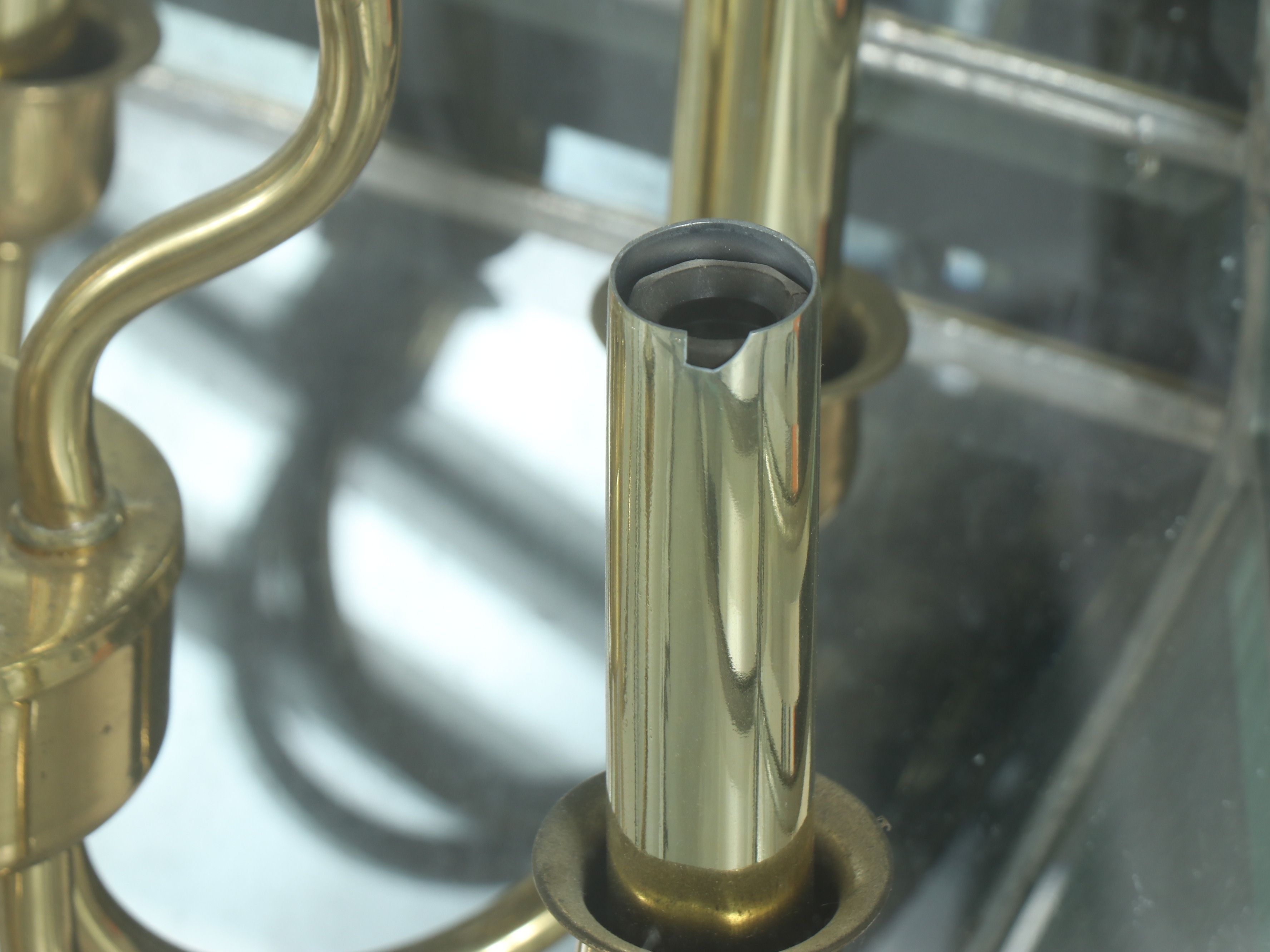 Neoclassical Style Beveled Glass and Brass Foyer Pendant Lights