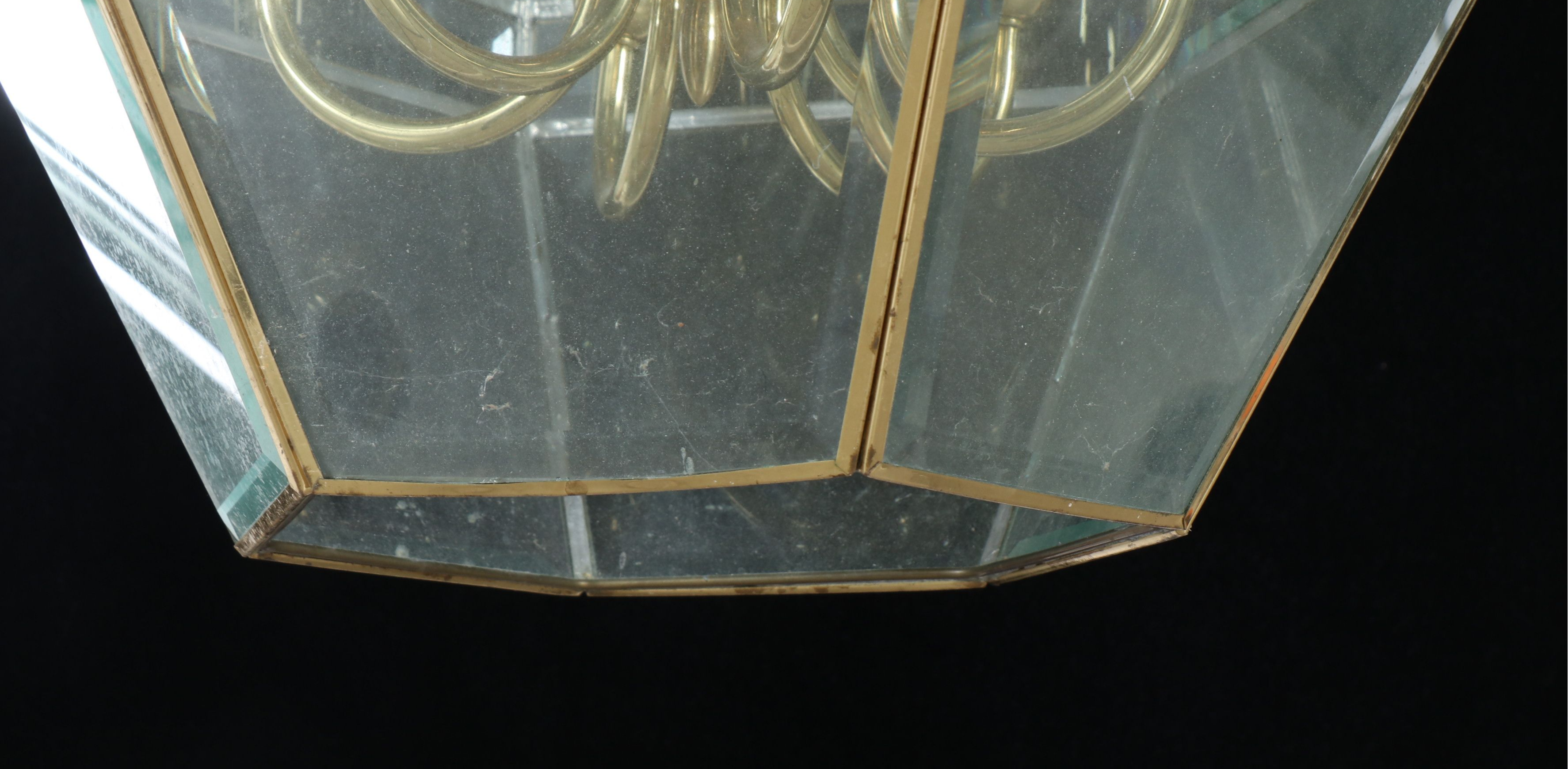 Neoclassical Style Beveled Glass and Brass Foyer Pendant Lights