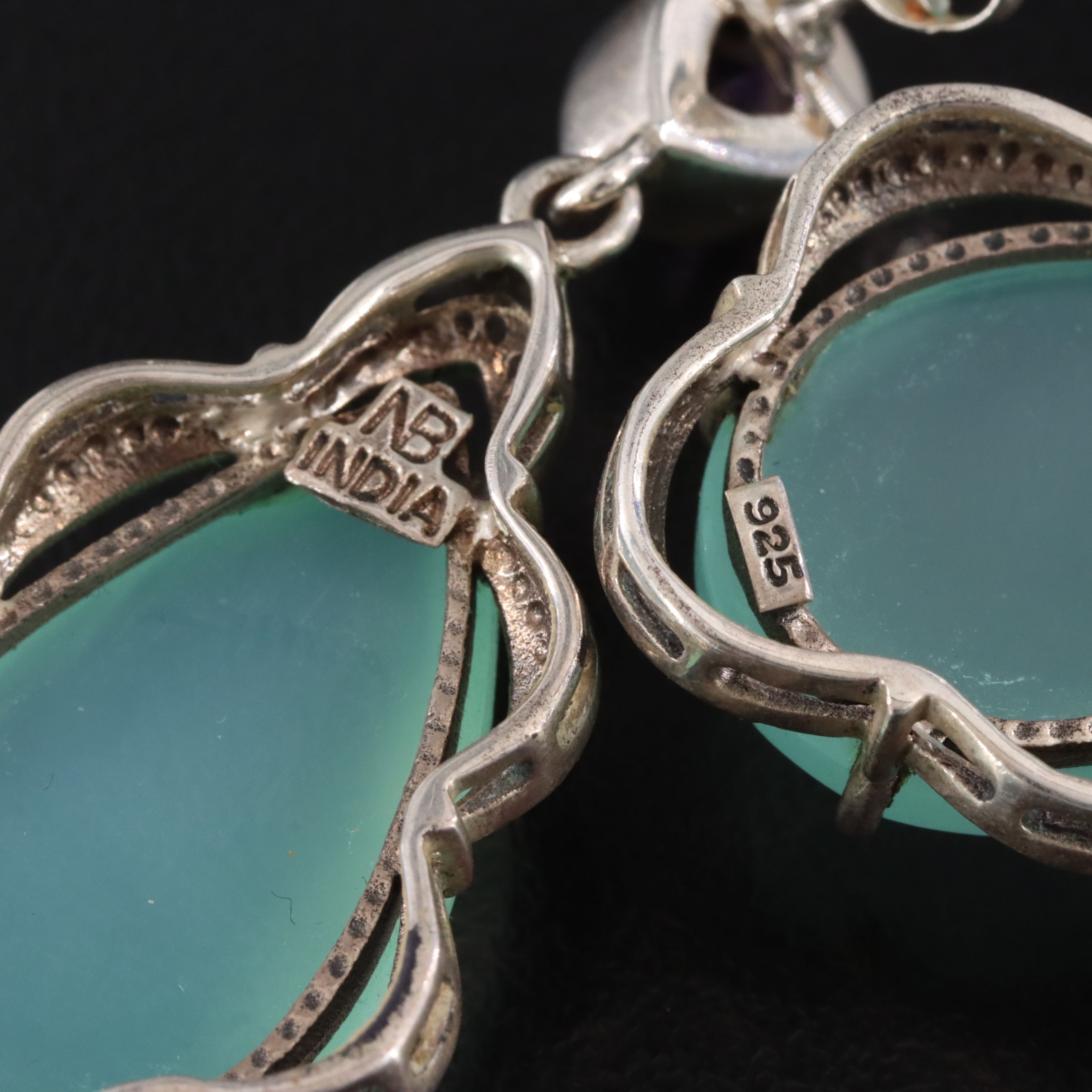 Sterling Chalcedony and Amethyst Scallop Drop Earrings