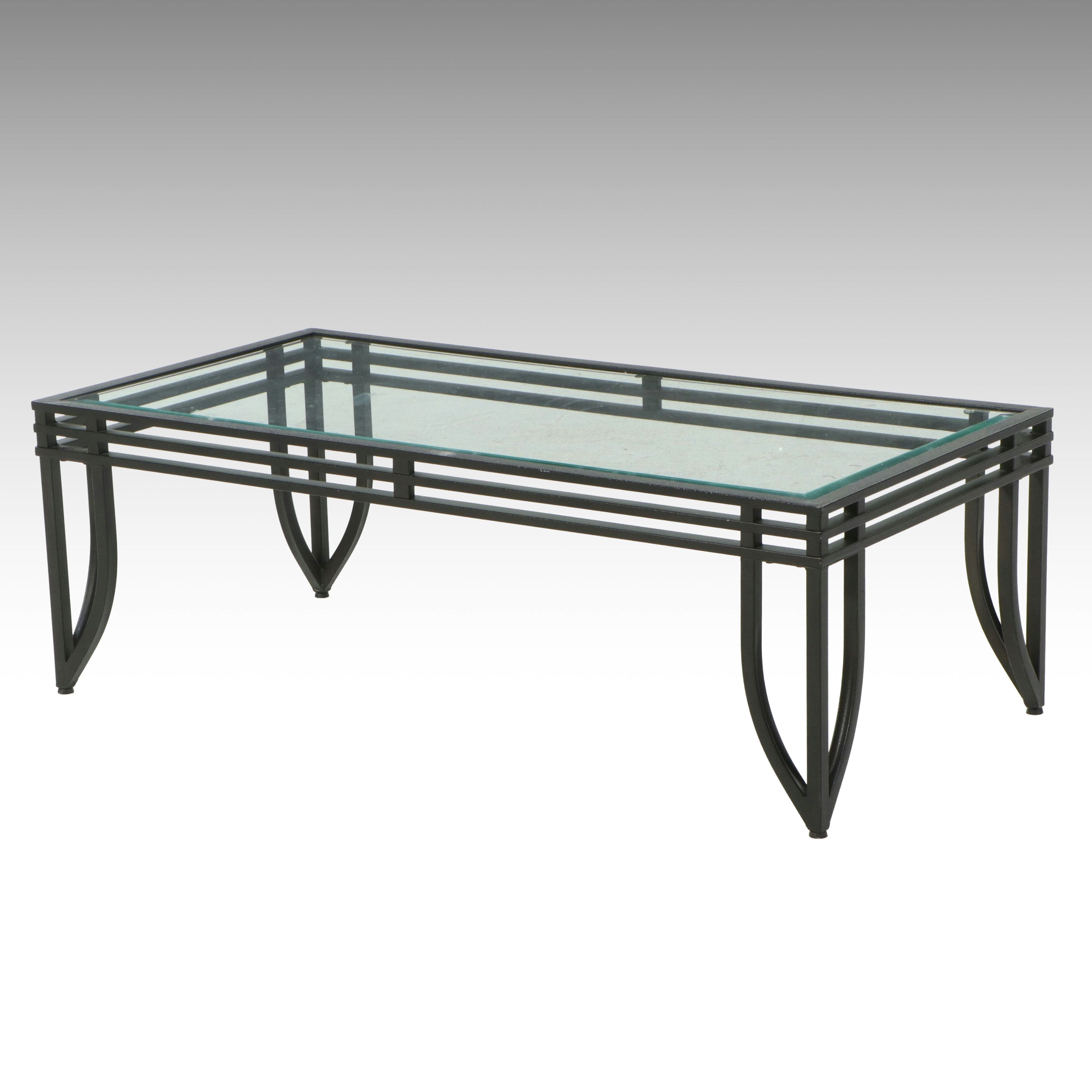 Contemporary Inset Glass Coffee Table in the Manner of Pierre Vandel