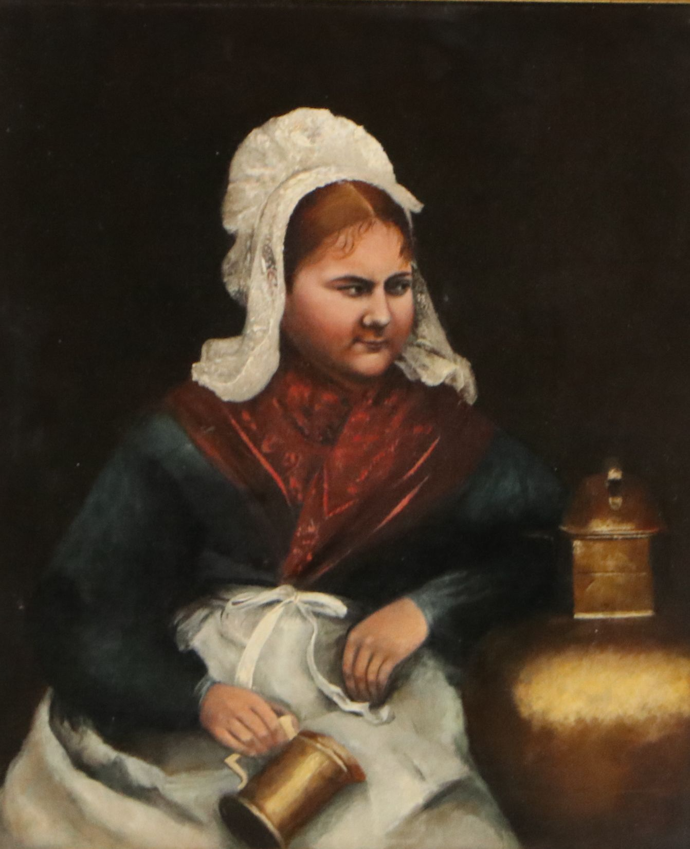 Attributed to Sheldon Peck Folk Art Oil Portrait of Girl, 19th Century