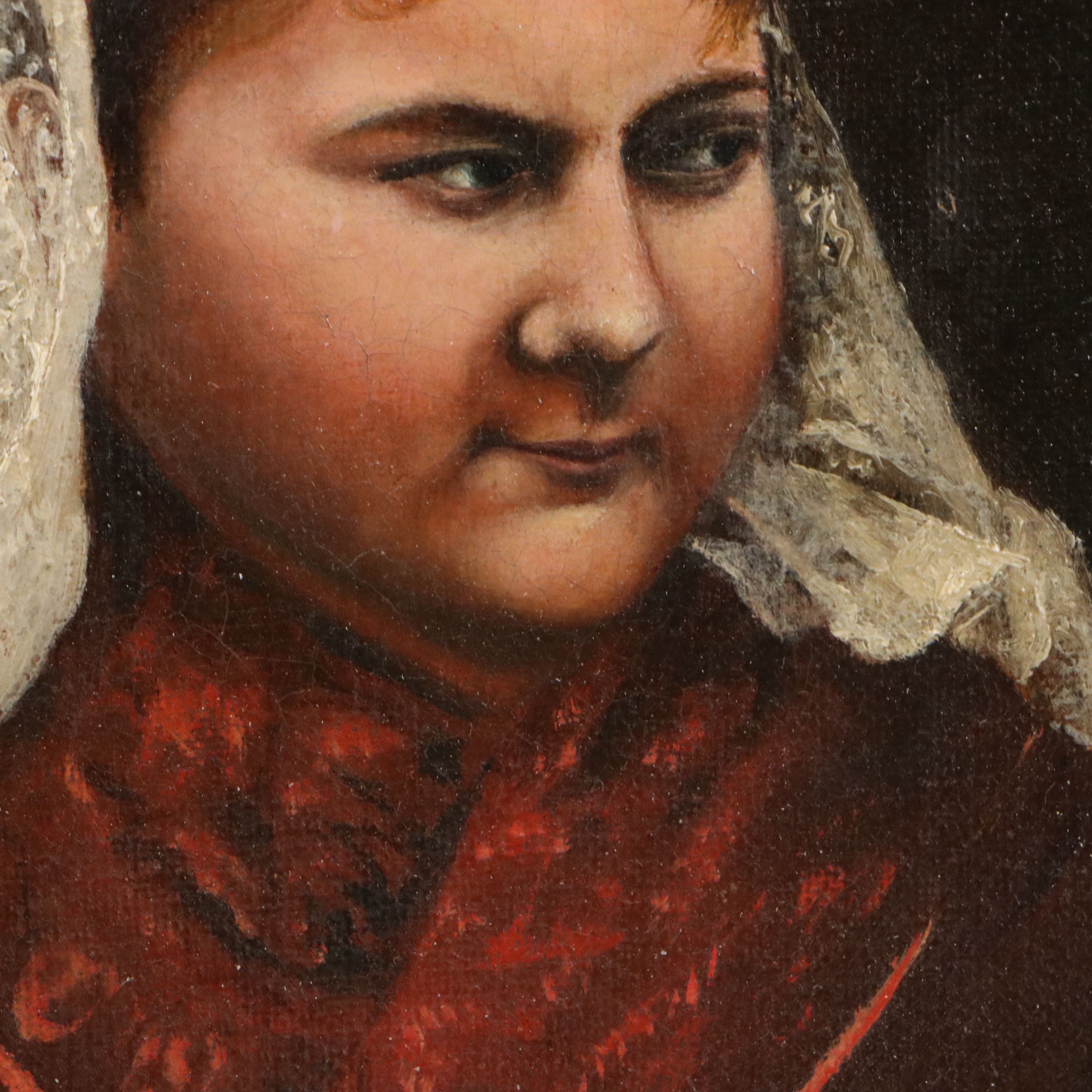 Attributed to Sheldon Peck Folk Art Oil Portrait of Girl, 19th Century