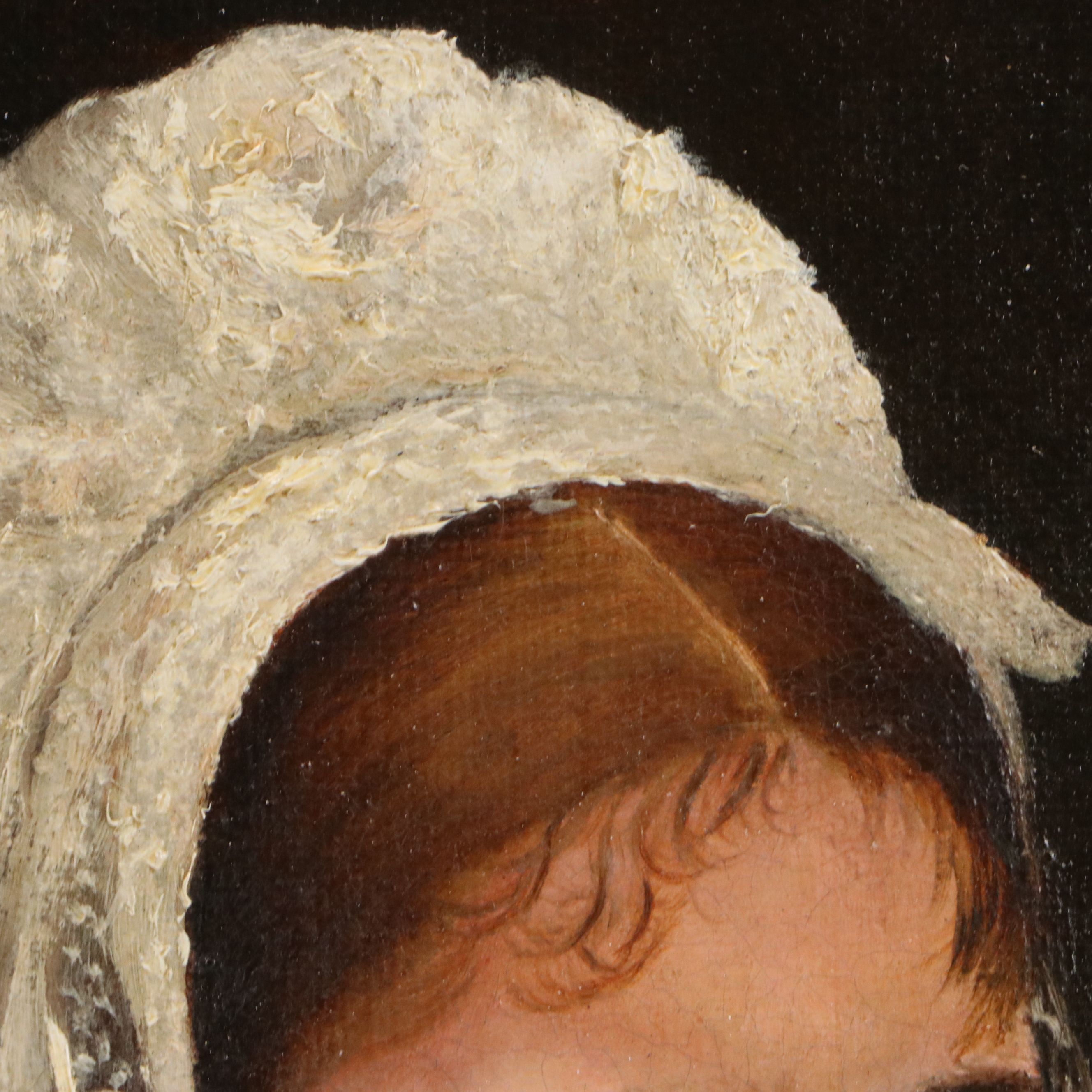 Attributed to Sheldon Peck Folk Art Oil Portrait of Girl, 19th Century