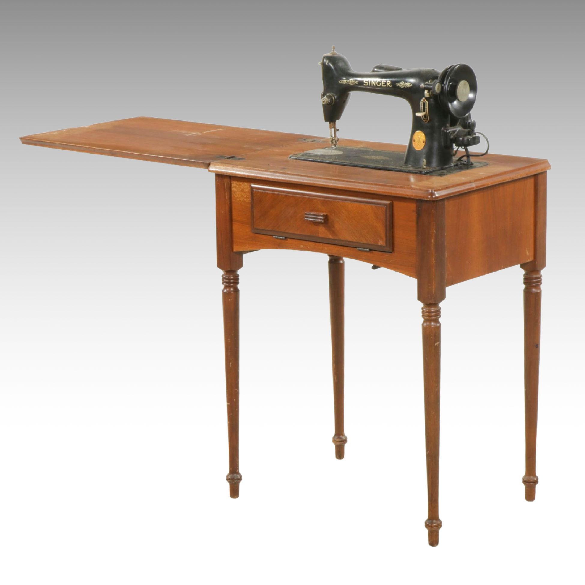 Singer Sewing Machine Model 66 in Drop Leaf Table Cabinet