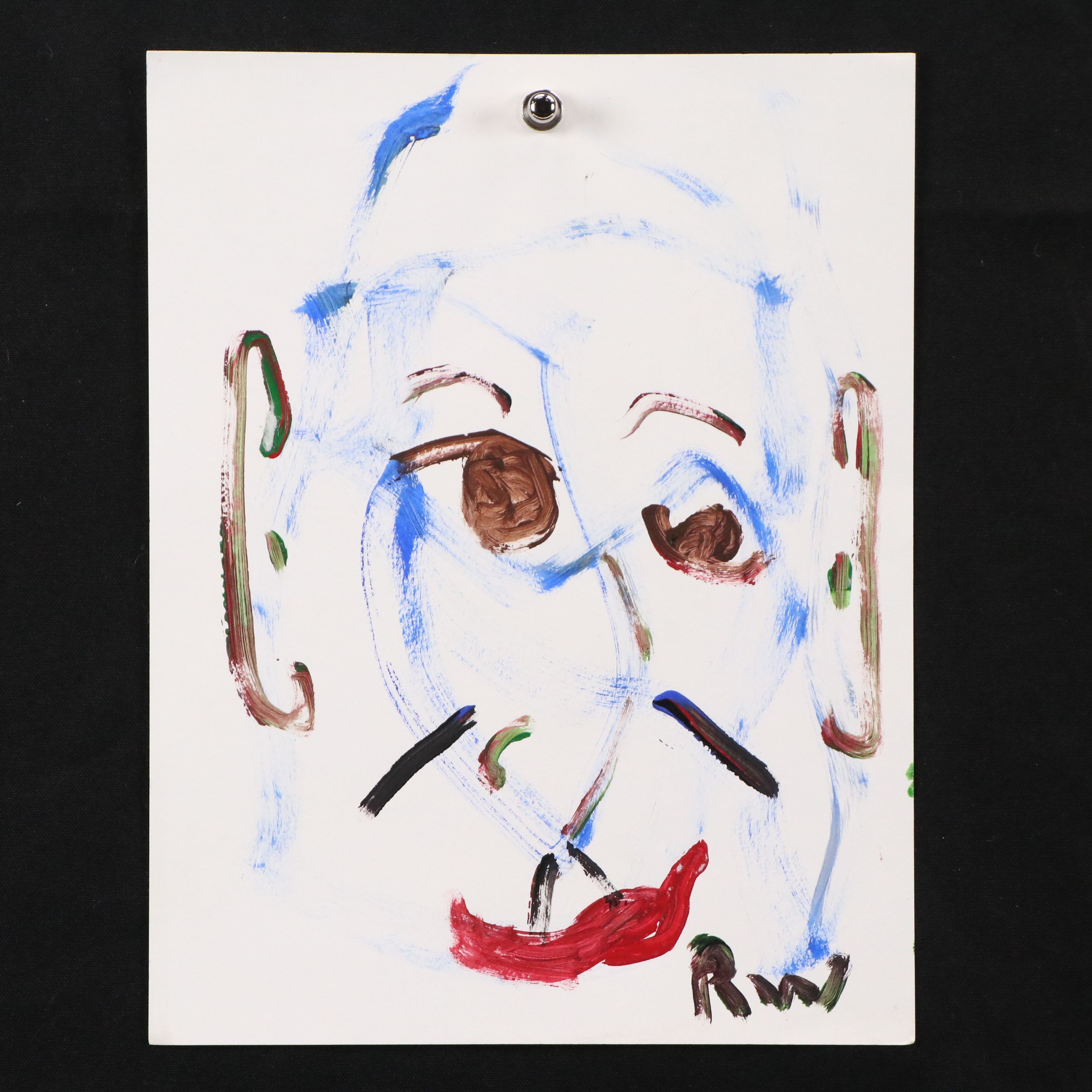 Robert Wright Acrylic Paintings of Naive Faces, Mid to Late 20th Century