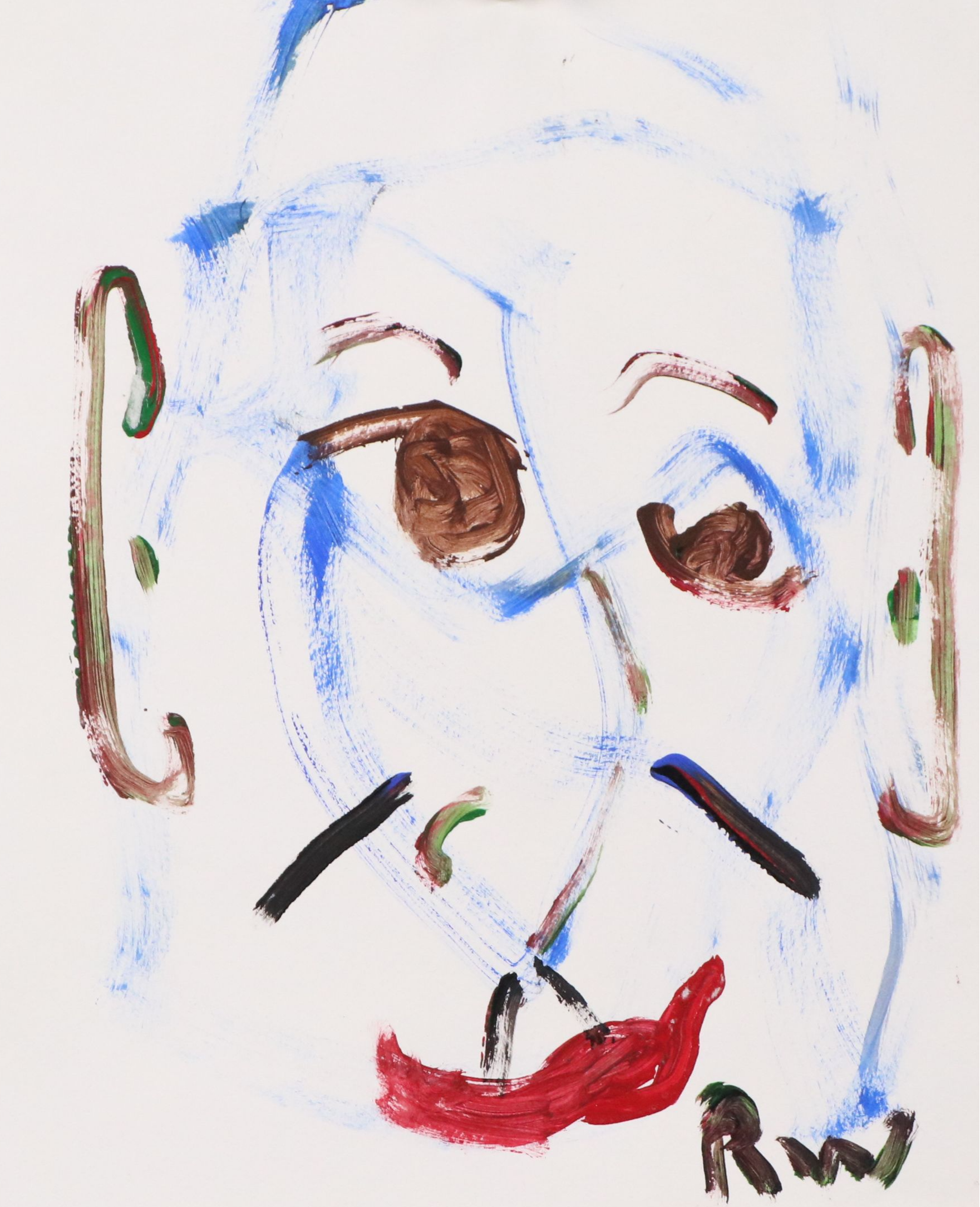 Robert Wright Acrylic Paintings of Naive Faces, Mid to Late 20th Century