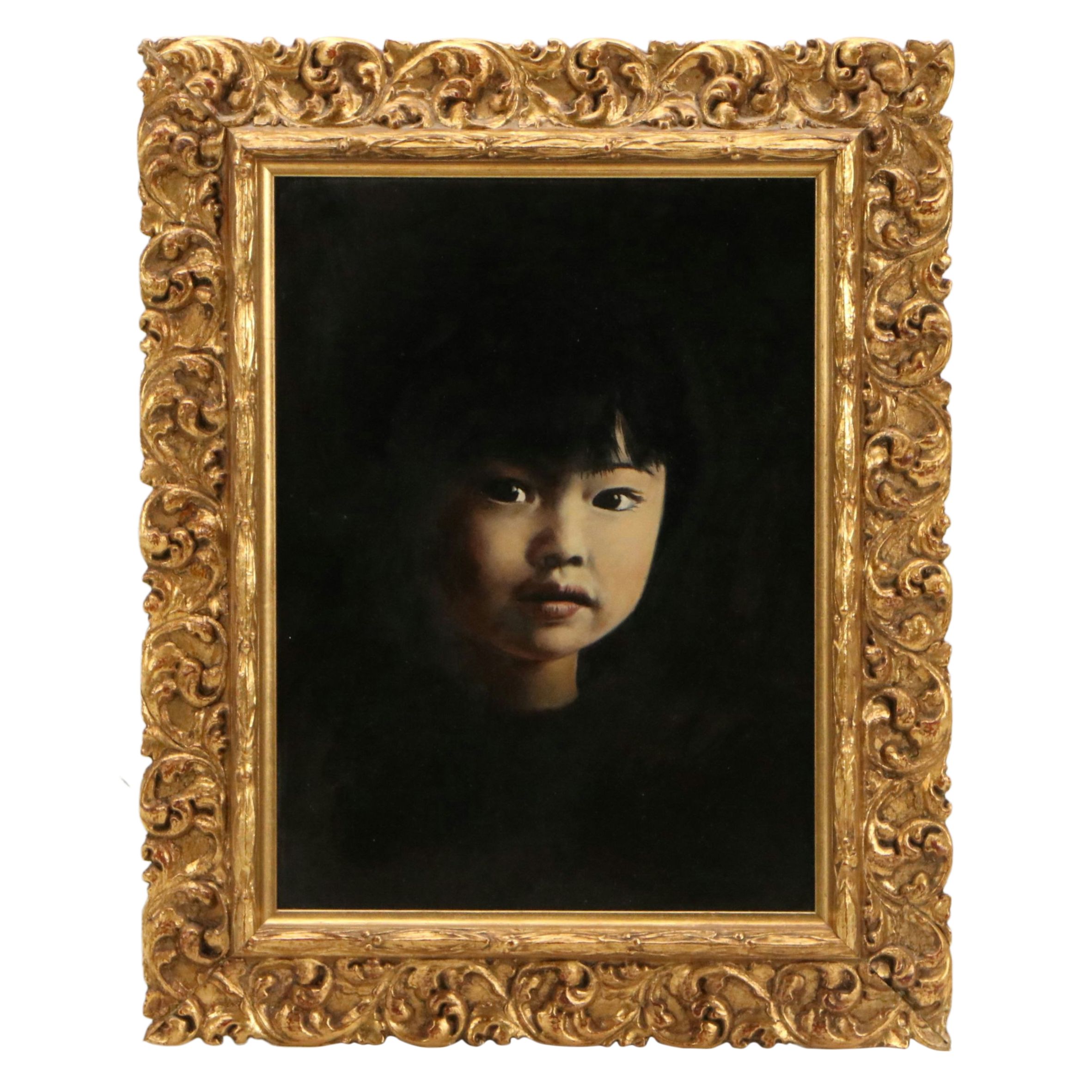 Lesli Chiaroscuro Style Oil Portrait of Child, Late 20th to 21st Century