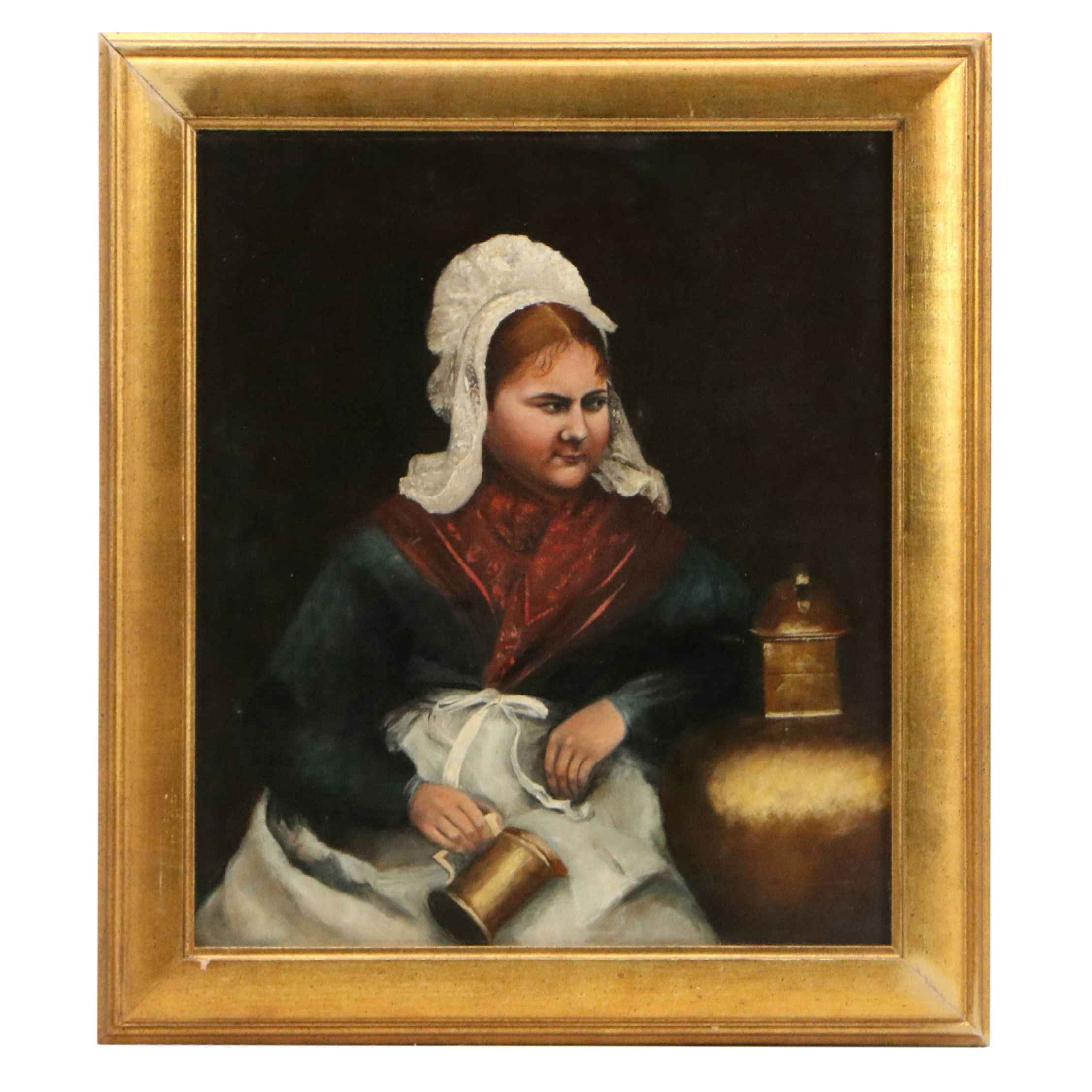 Attributed to Sheldon Peck Folk Art Oil Portrait of Girl, 19th Century