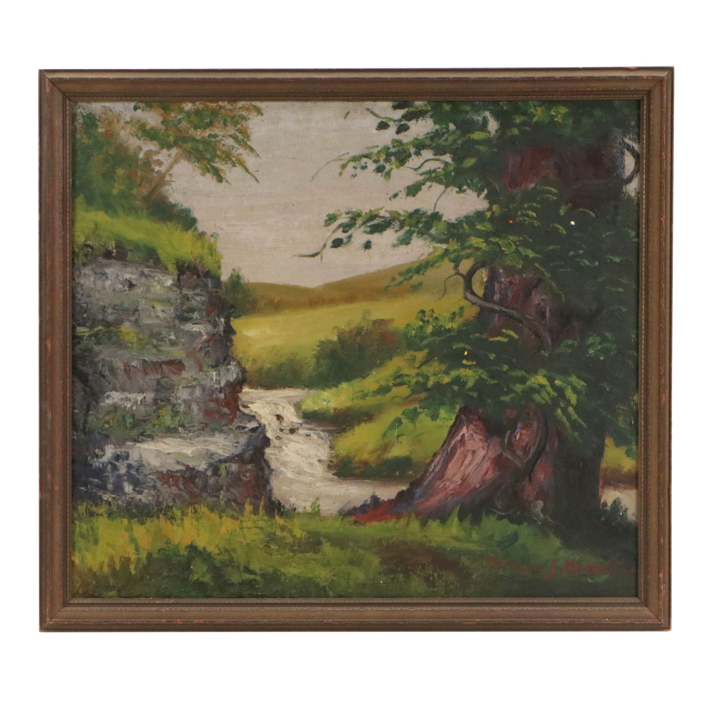 Harrison J. Maxwell Landscape Oil Painting "Rocky Fork Near Gahanna," 20th C.