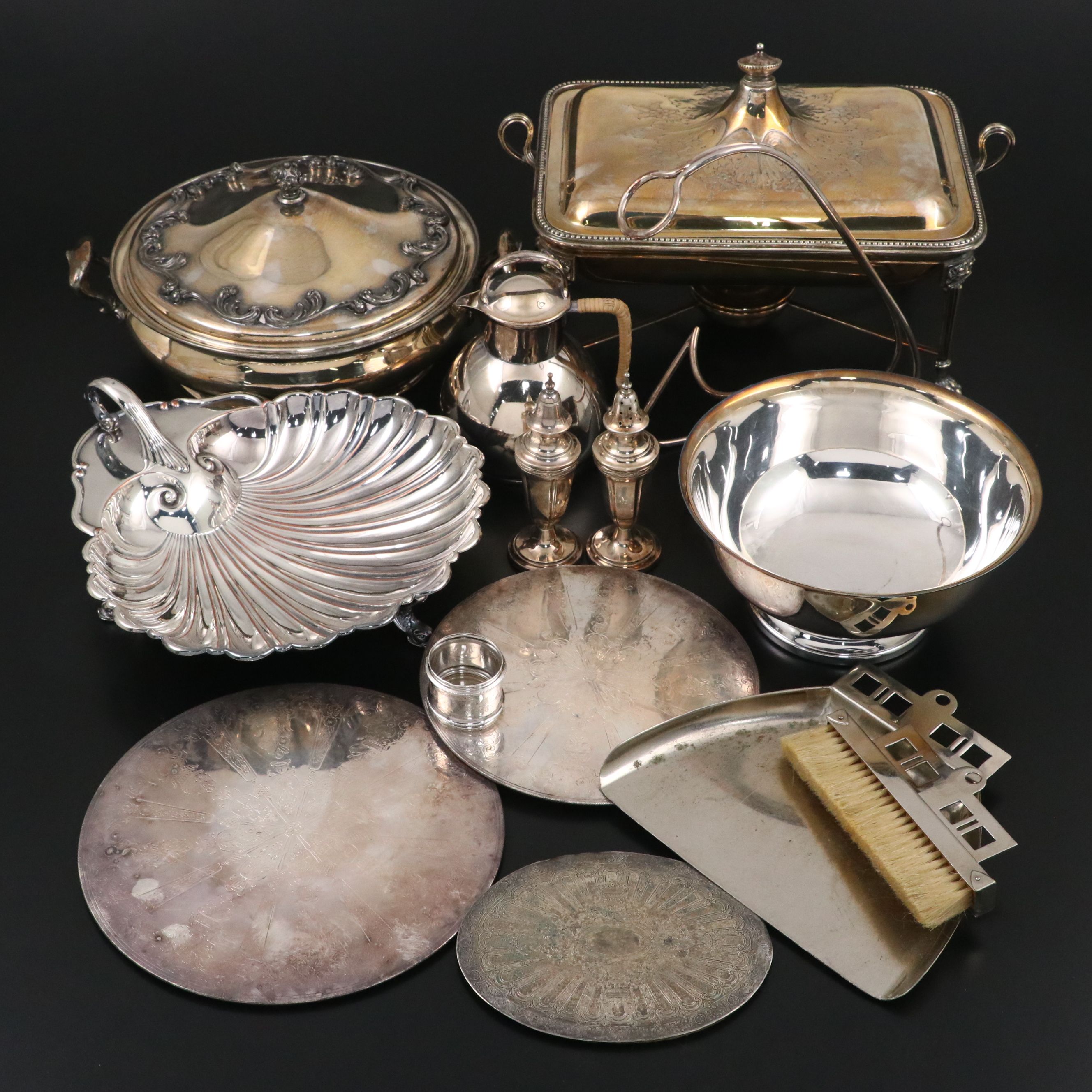 Wilcox Covered Casserole with More Silver Plate Serveware and Table Accessories