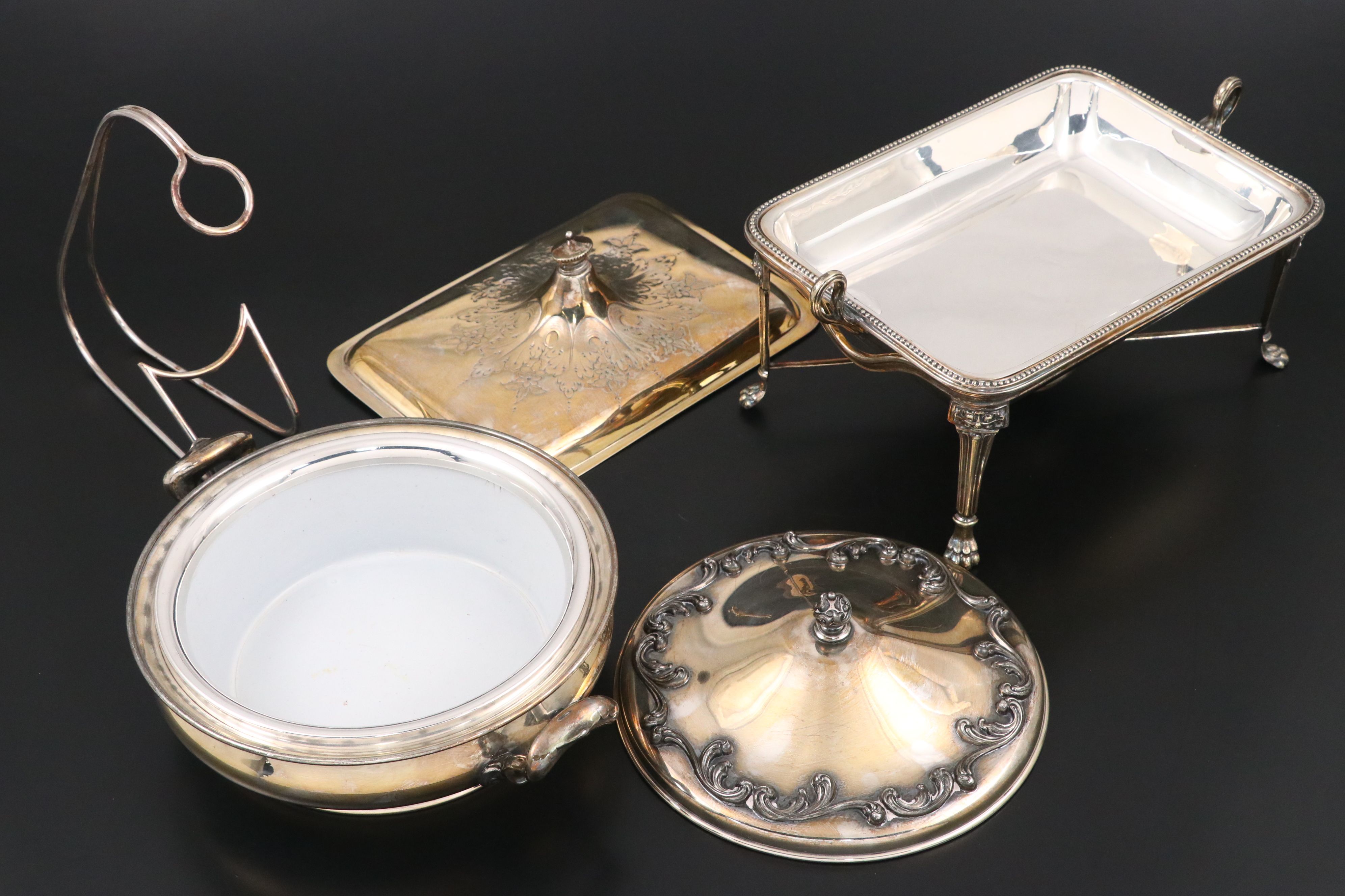 Wilcox Covered Casserole with More Silver Plate Serveware and Table Accessories