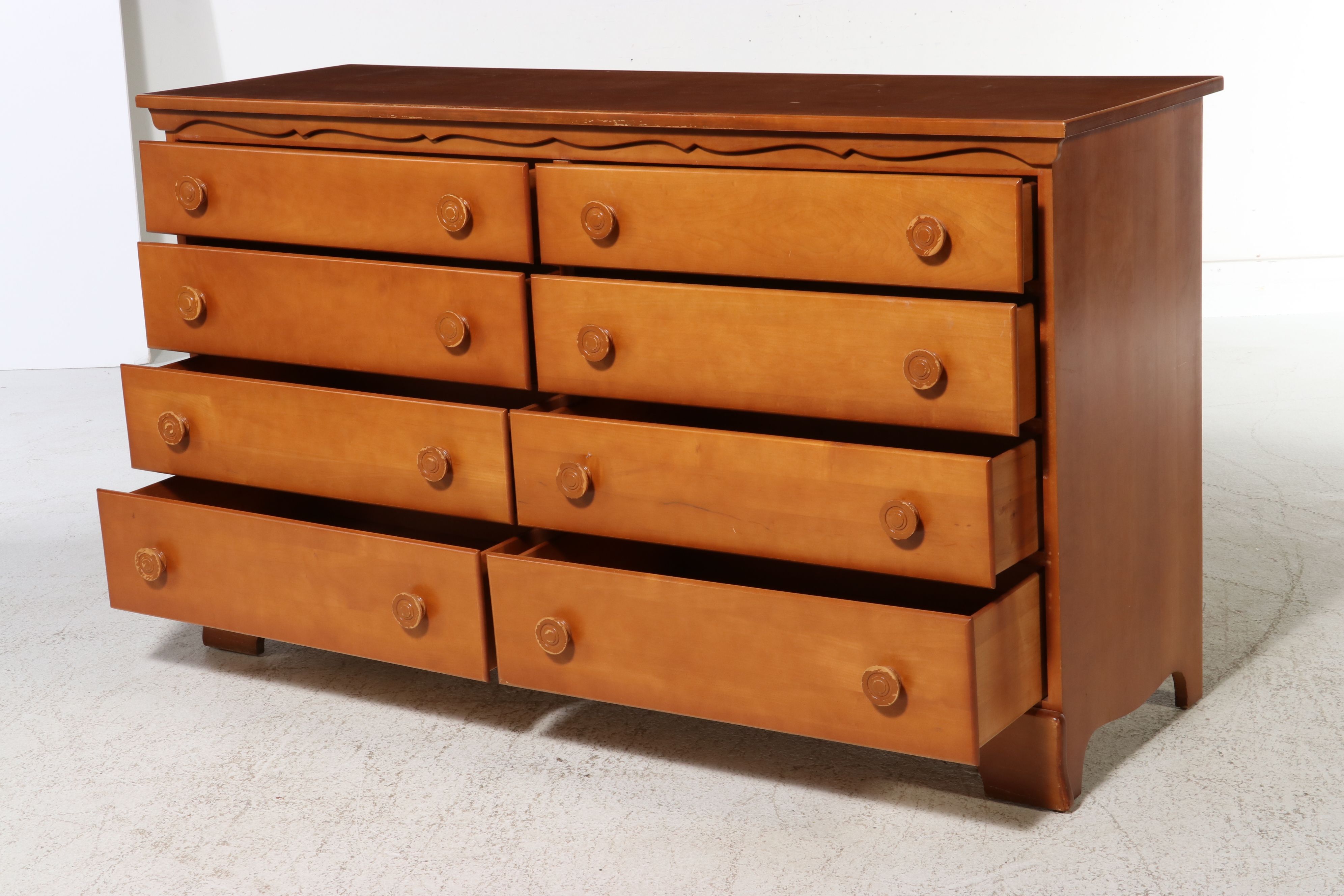 Burns Case Goods Colonial Revival Style Maple Dresser with Mirror