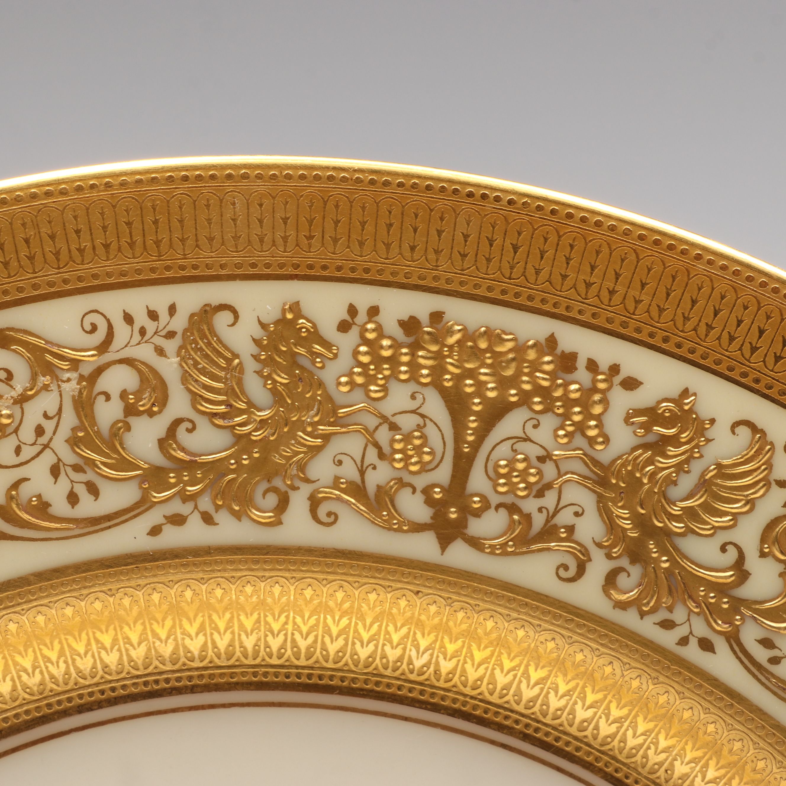 Lenox Gilt Decorated Porcelain Dinner Plates and Dessert Bowls