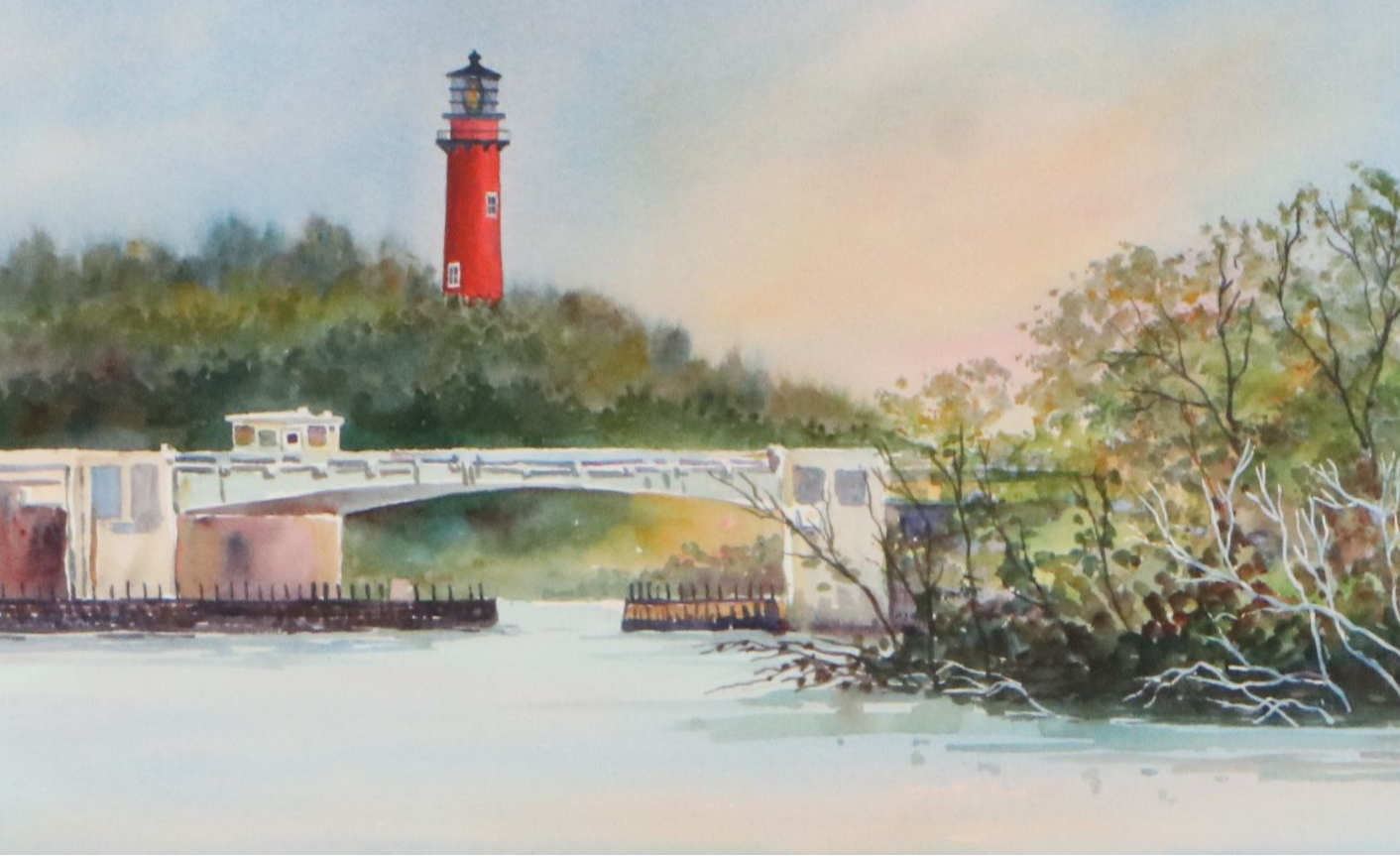 Schuler Watercolor Painting of River Landscape, Late 20th to 21st Century