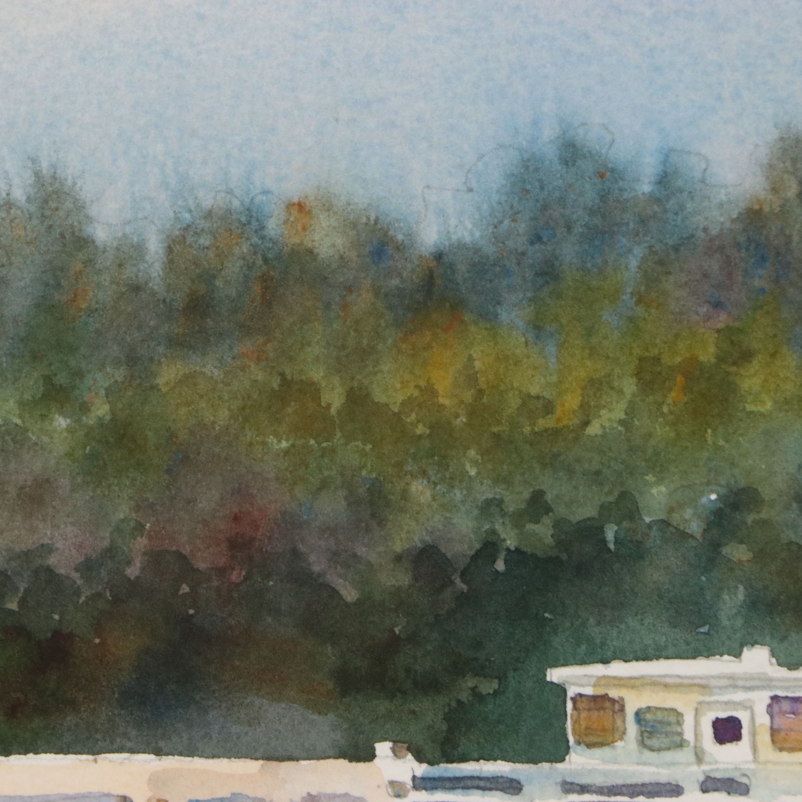 Schuler Watercolor Painting of River Landscape, Late 20th to 21st Century