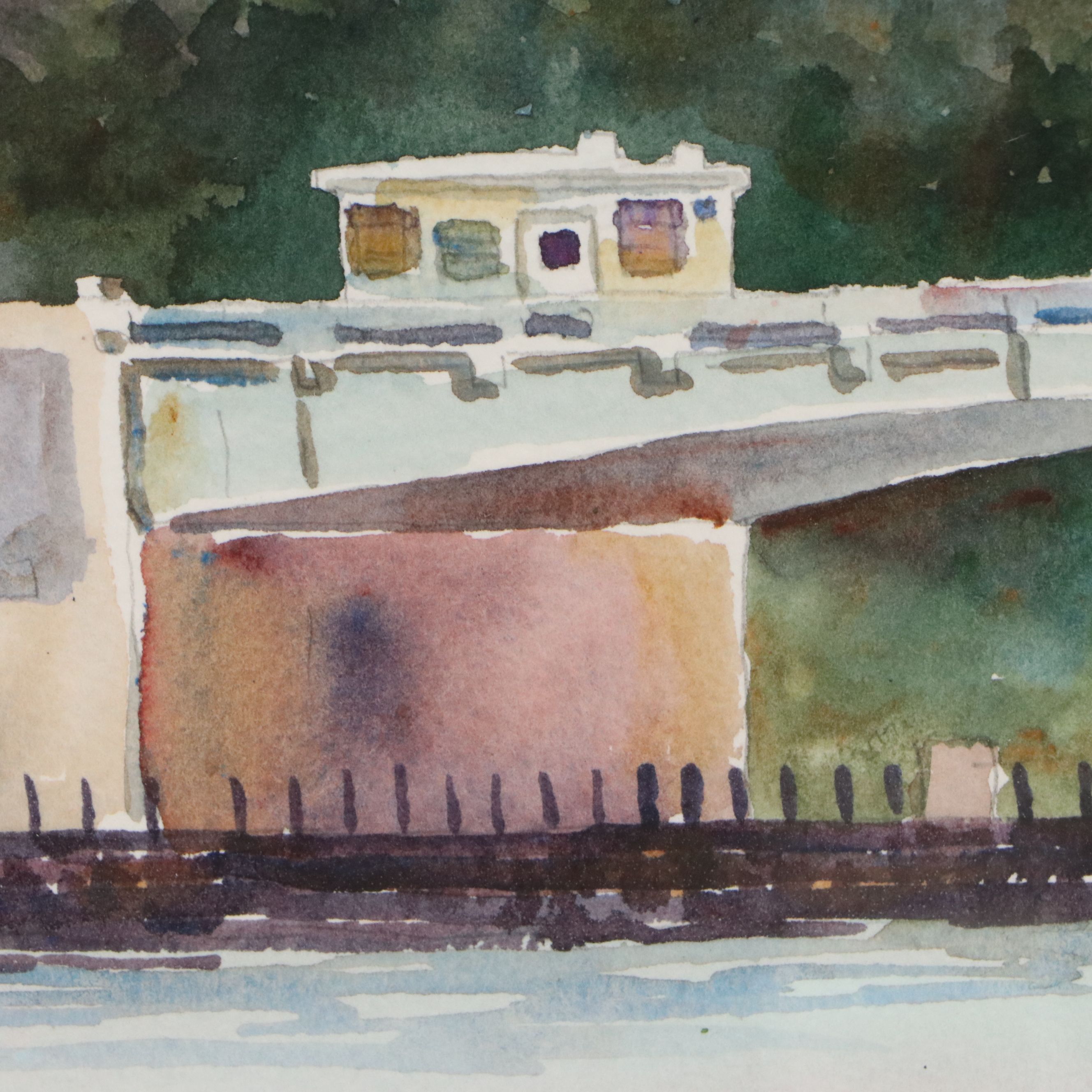 Schuler Watercolor Painting of River Landscape, Late 20th to 21st Century