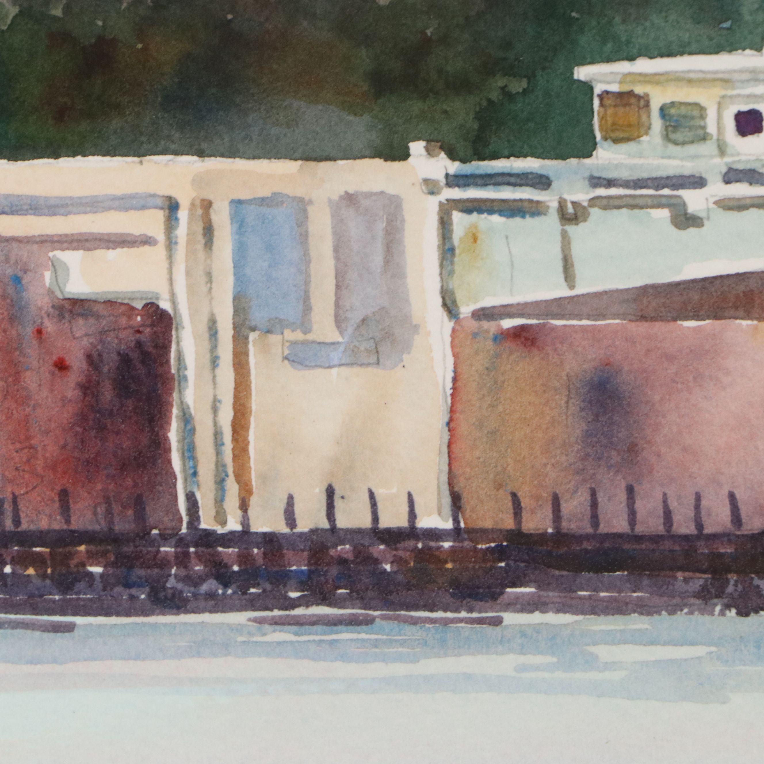 Schuler Watercolor Painting of River Landscape, Late 20th to 21st Century