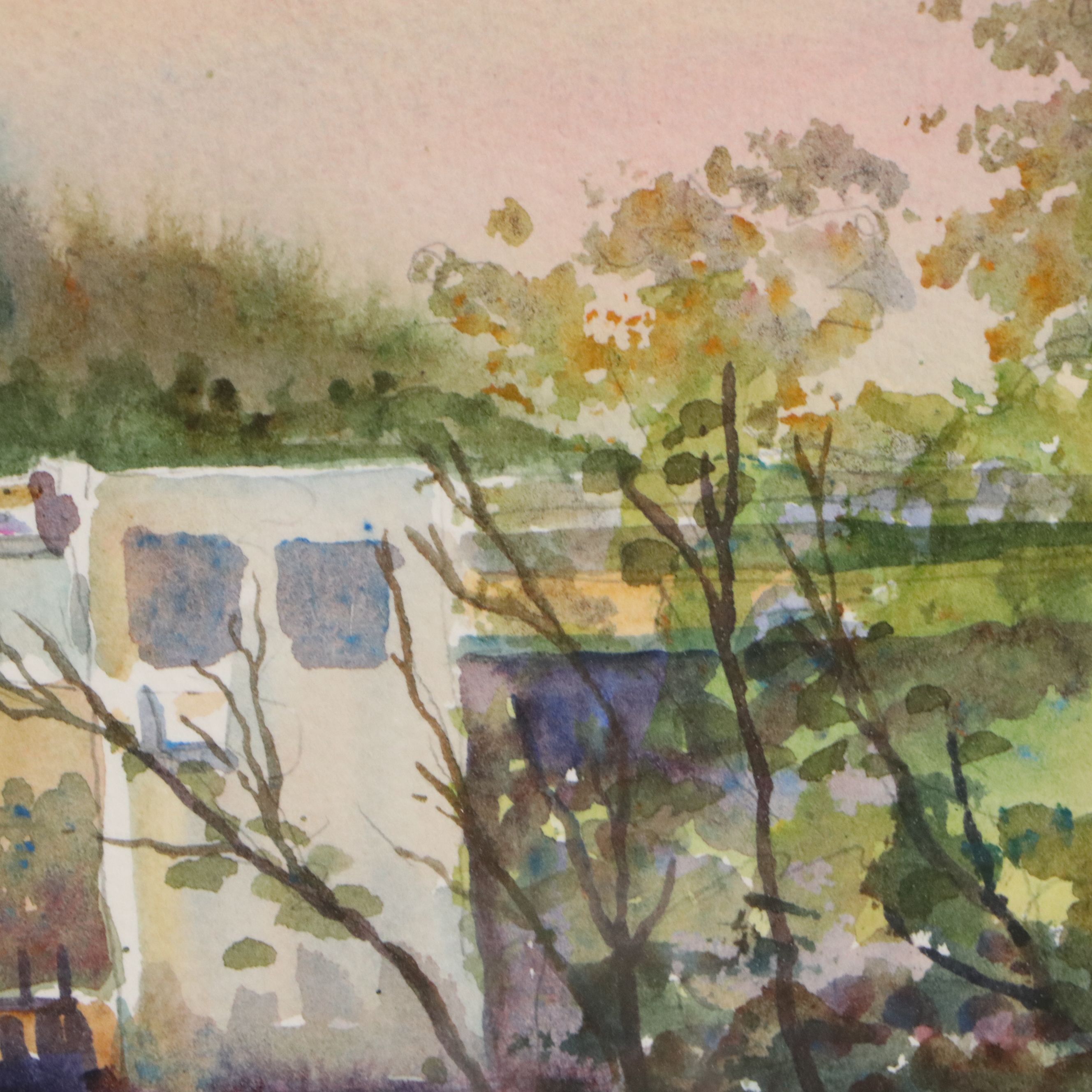 Schuler Watercolor Painting of River Landscape, Late 20th to 21st Century