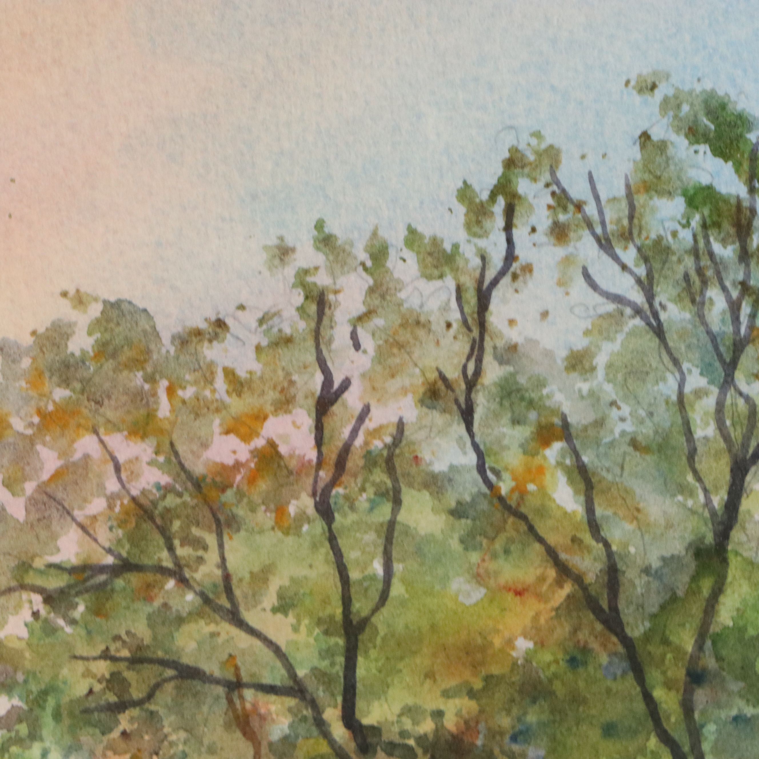 Schuler Watercolor Painting of River Landscape, Late 20th to 21st Century