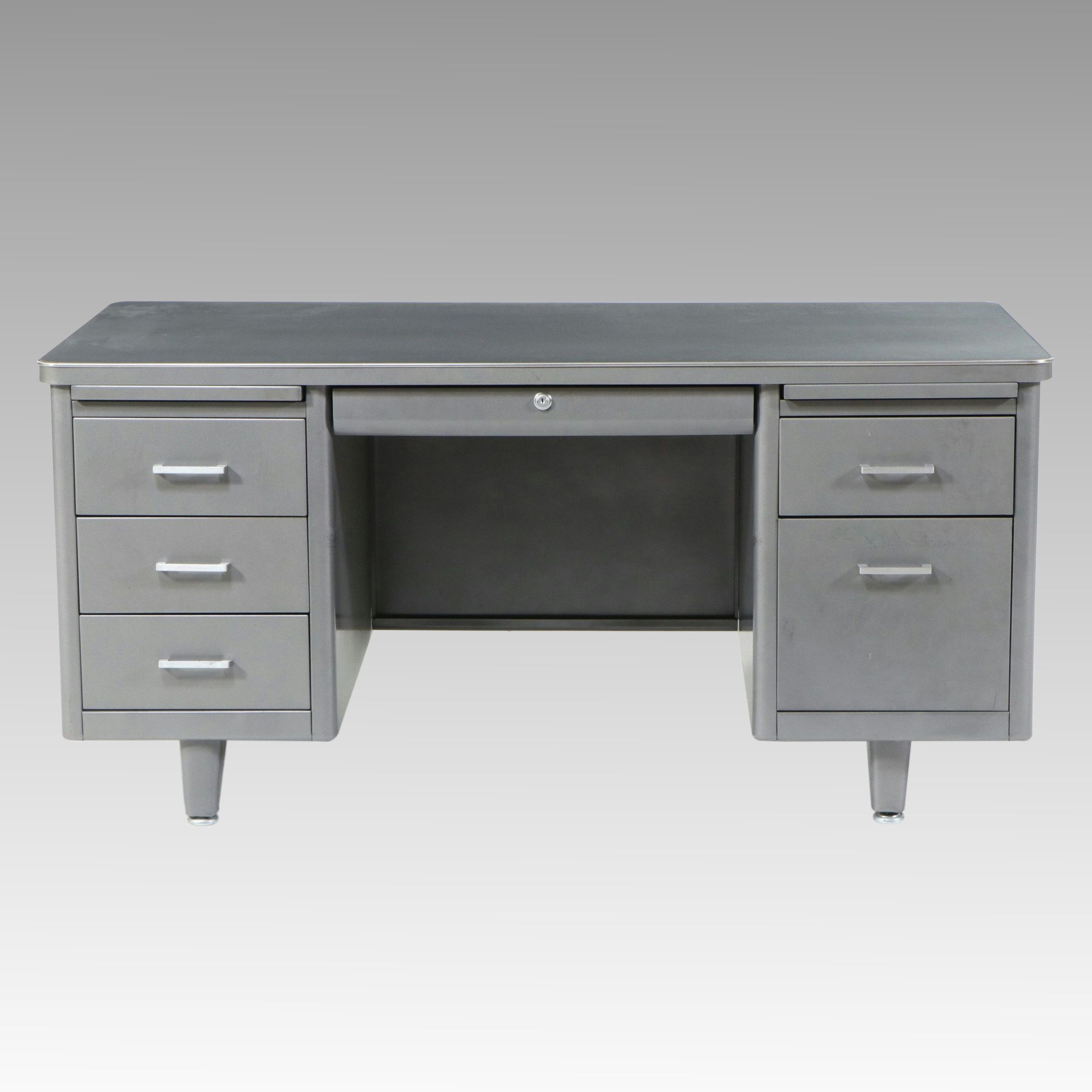 Mid-Century Industrial Steel Tanker Desk, Circa 1950