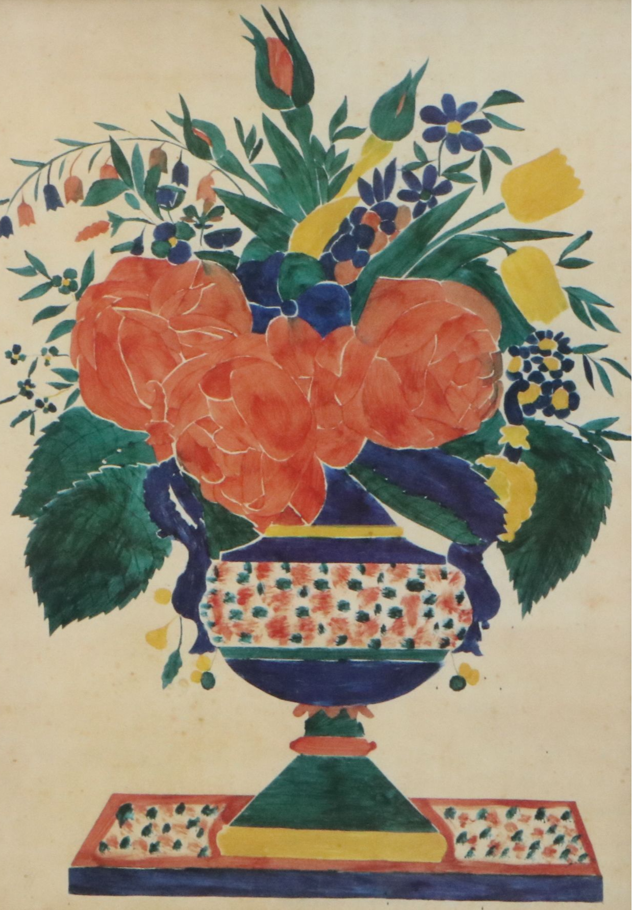 Offset Lithograph of Stylized Floral Arrangement in Vase, 20th Century