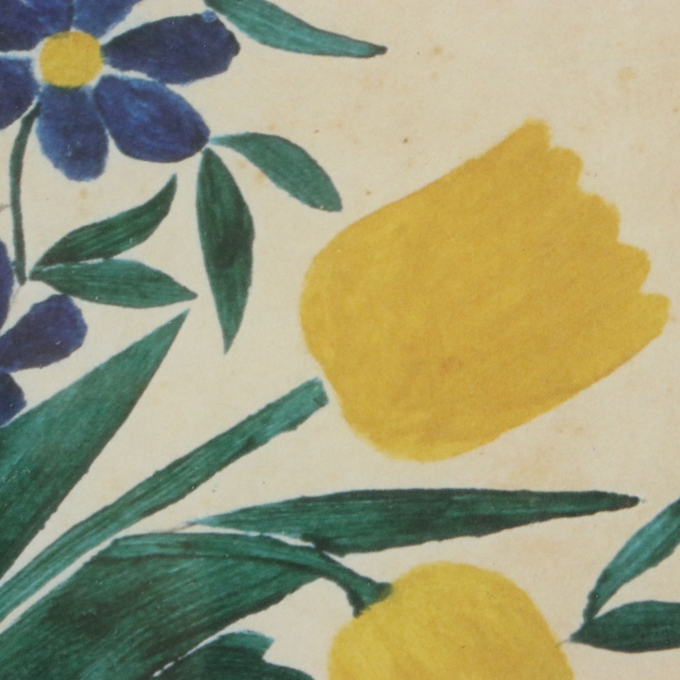 Offset Lithograph of Stylized Floral Arrangement in Vase, 20th Century