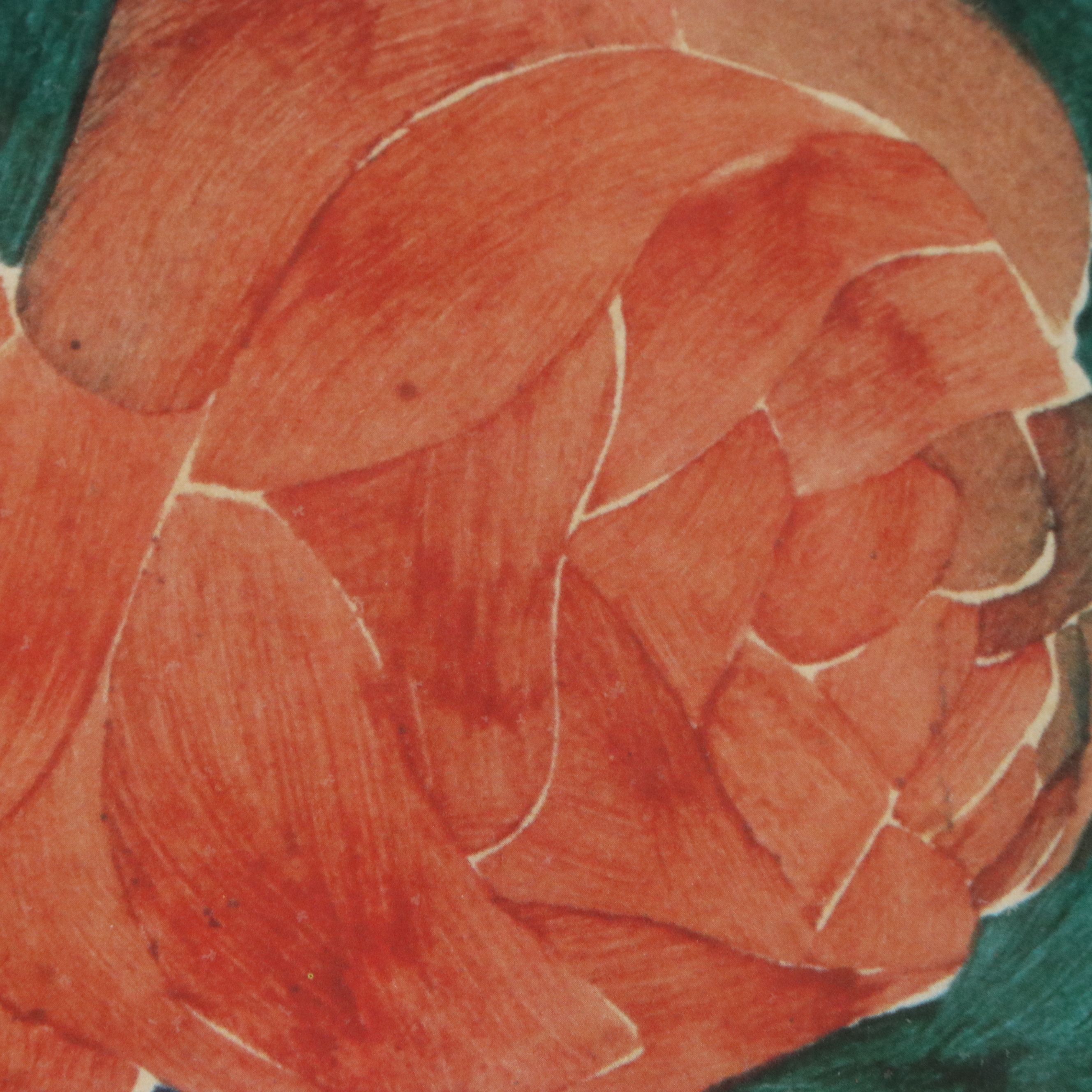 Offset Lithograph of Stylized Floral Arrangement in Vase, 20th Century