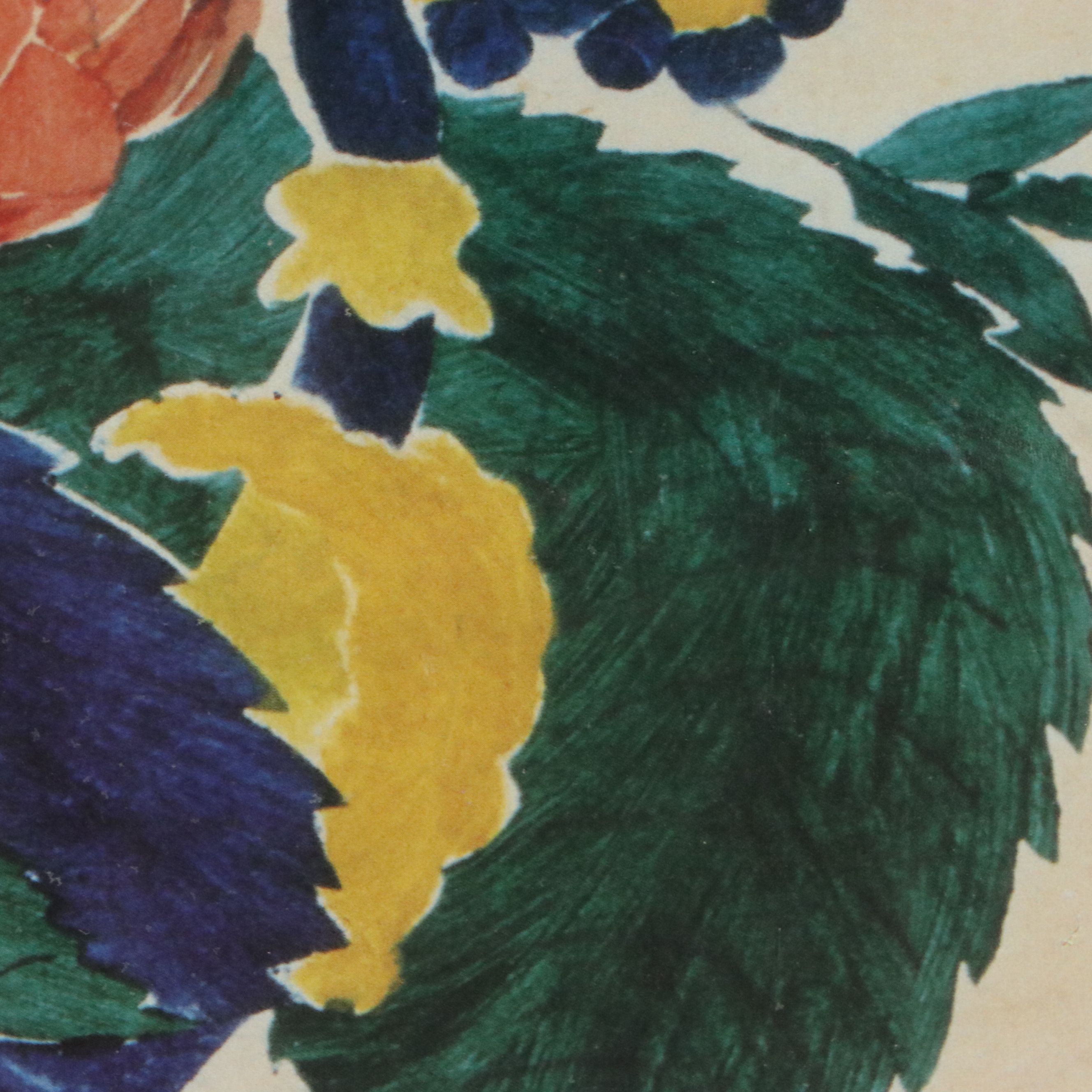 Offset Lithograph of Stylized Floral Arrangement in Vase, 20th Century