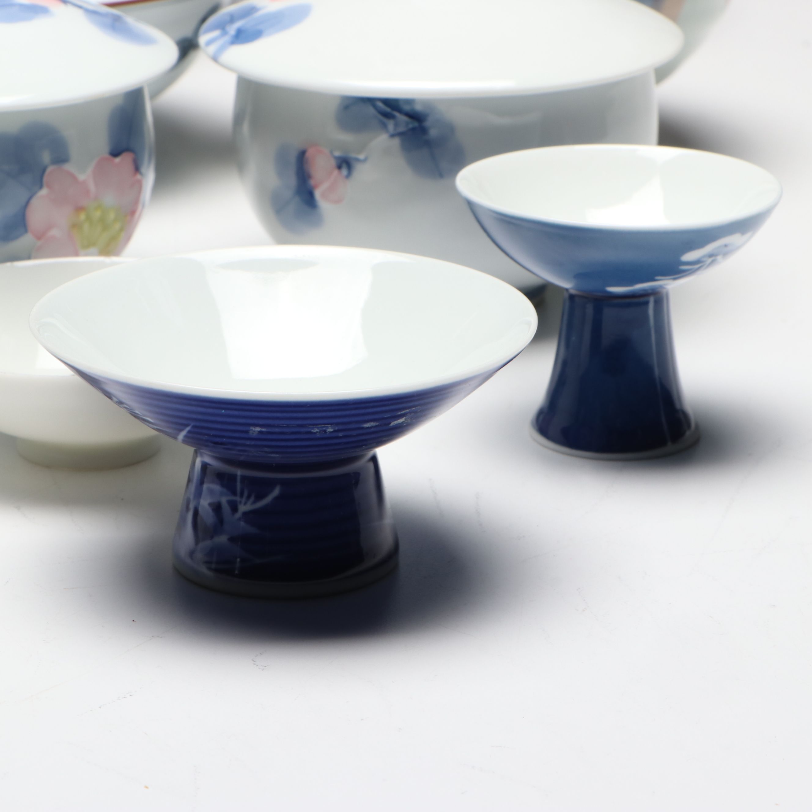 Japanese Arita Ware and Other Porcelain Teapot, Rice Bowls, Spoons and Cups