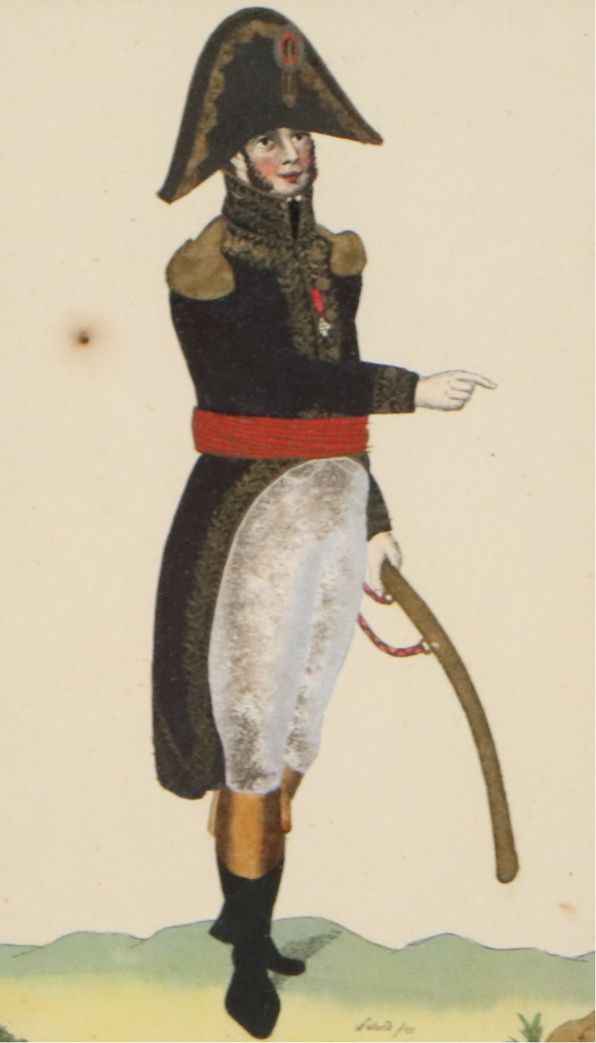 French Hand-Colored Engravings of Napoleonic Military Officers, Early 19th C.