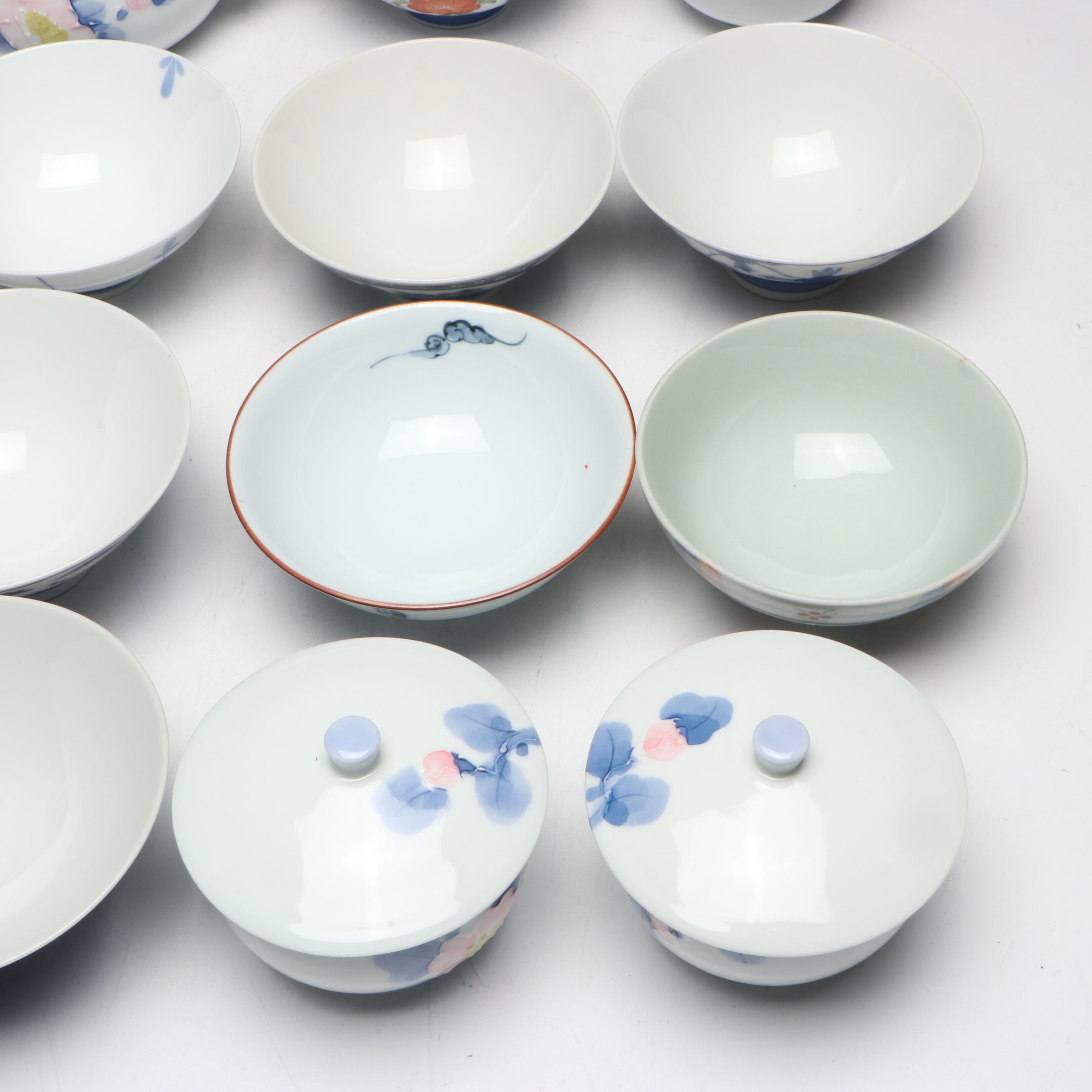 Japanese Arita Ware and Other Porcelain Teapot, Rice Bowls, Spoons and Cups