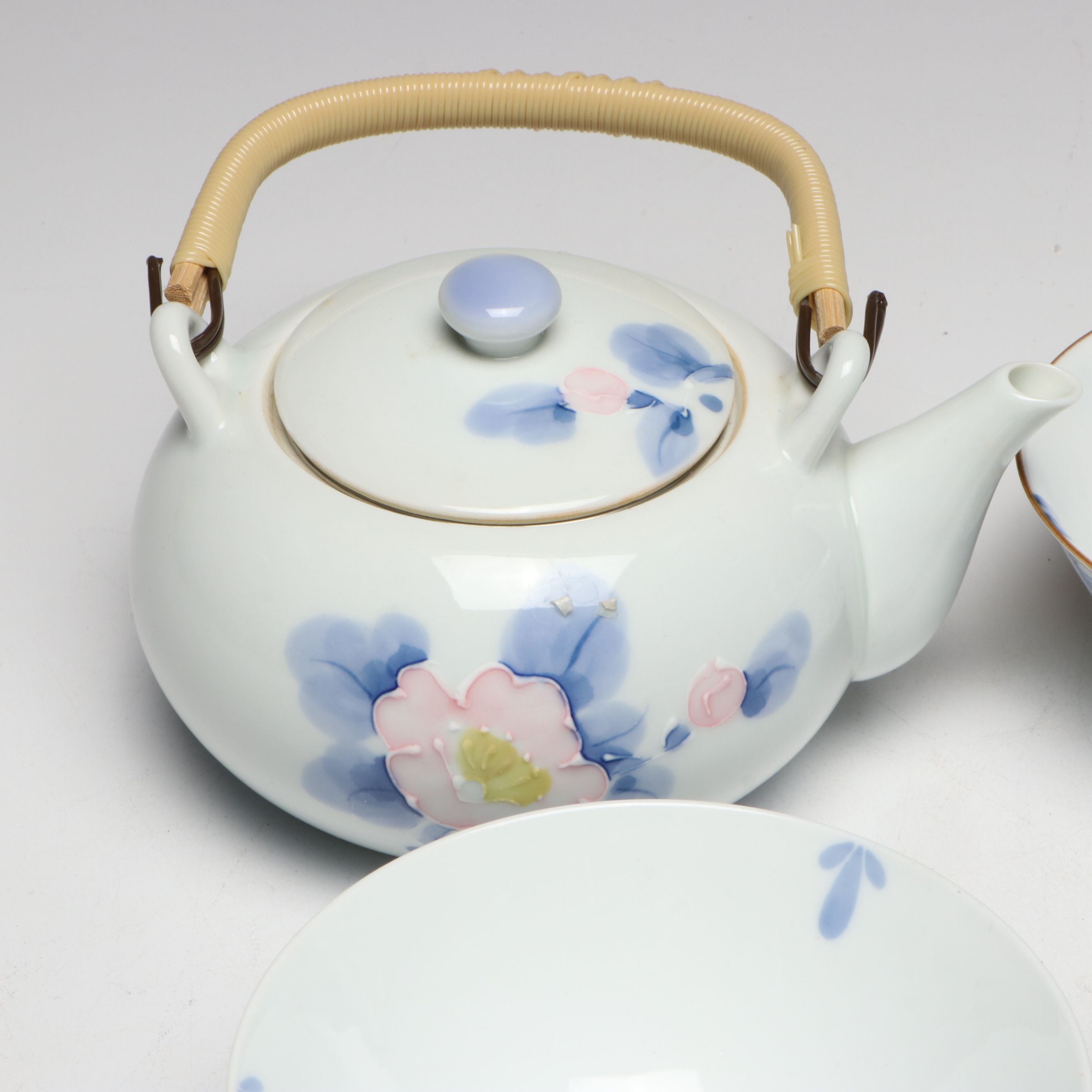 Japanese Arita Ware and Other Porcelain Teapot, Rice Bowls, Spoons and Cups