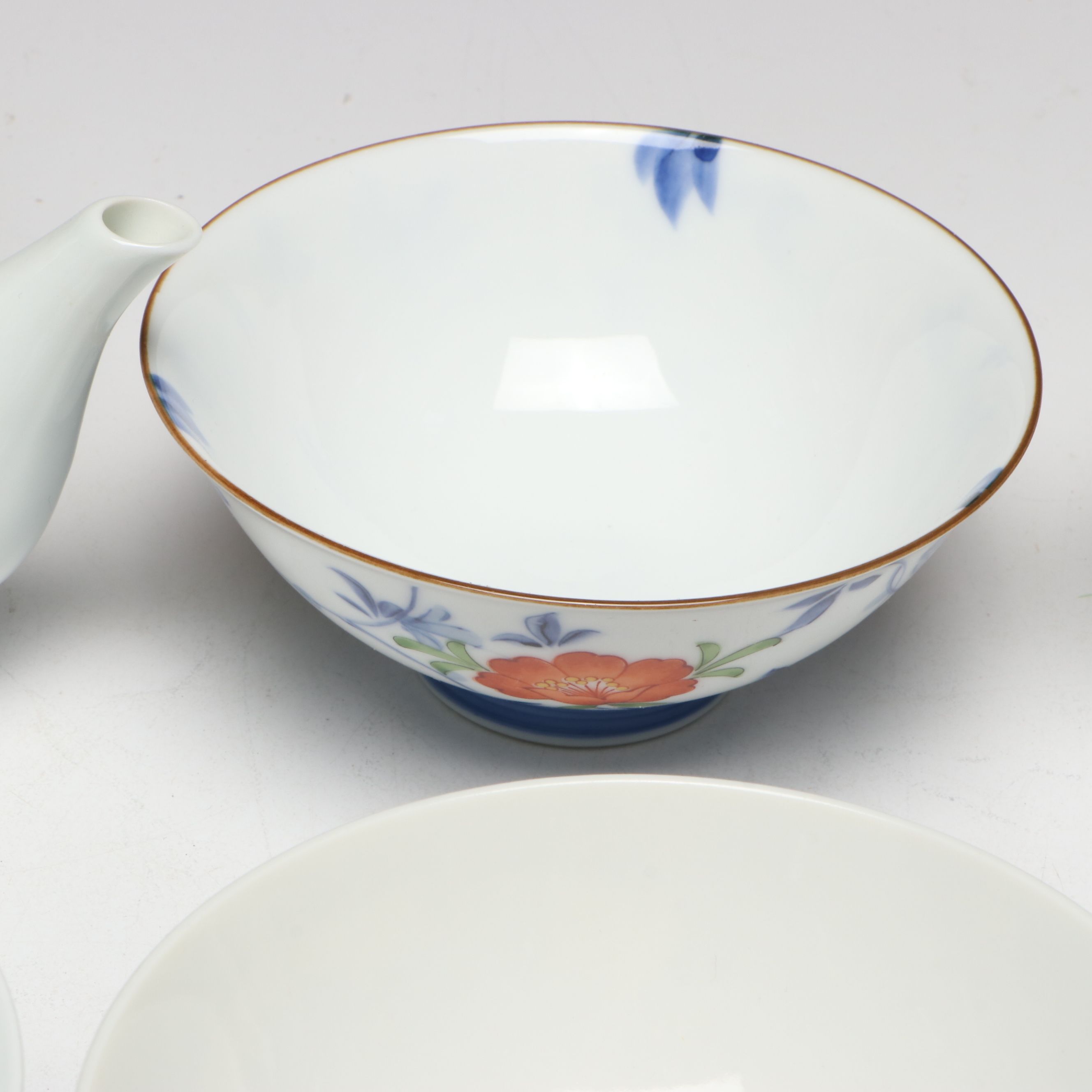 Japanese Arita Ware and Other Porcelain Teapot, Rice Bowls, Spoons and Cups