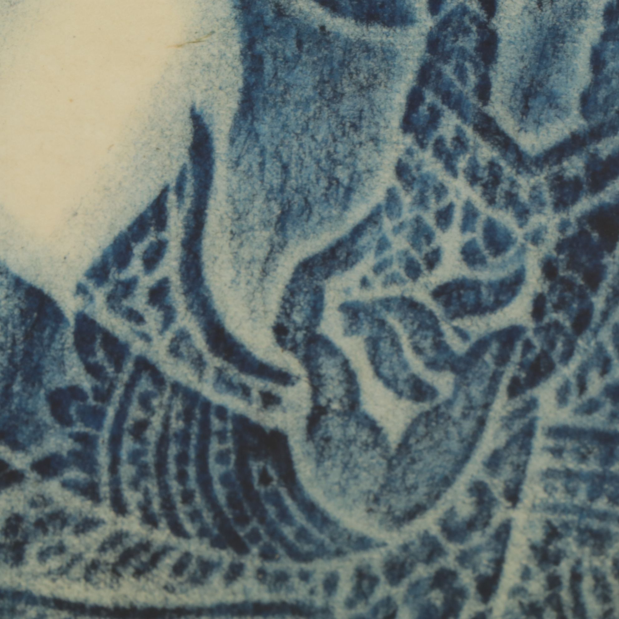 Thai Temple Indigo Charcoal Rubbing of Dancing Deity Figures on Rice Paper