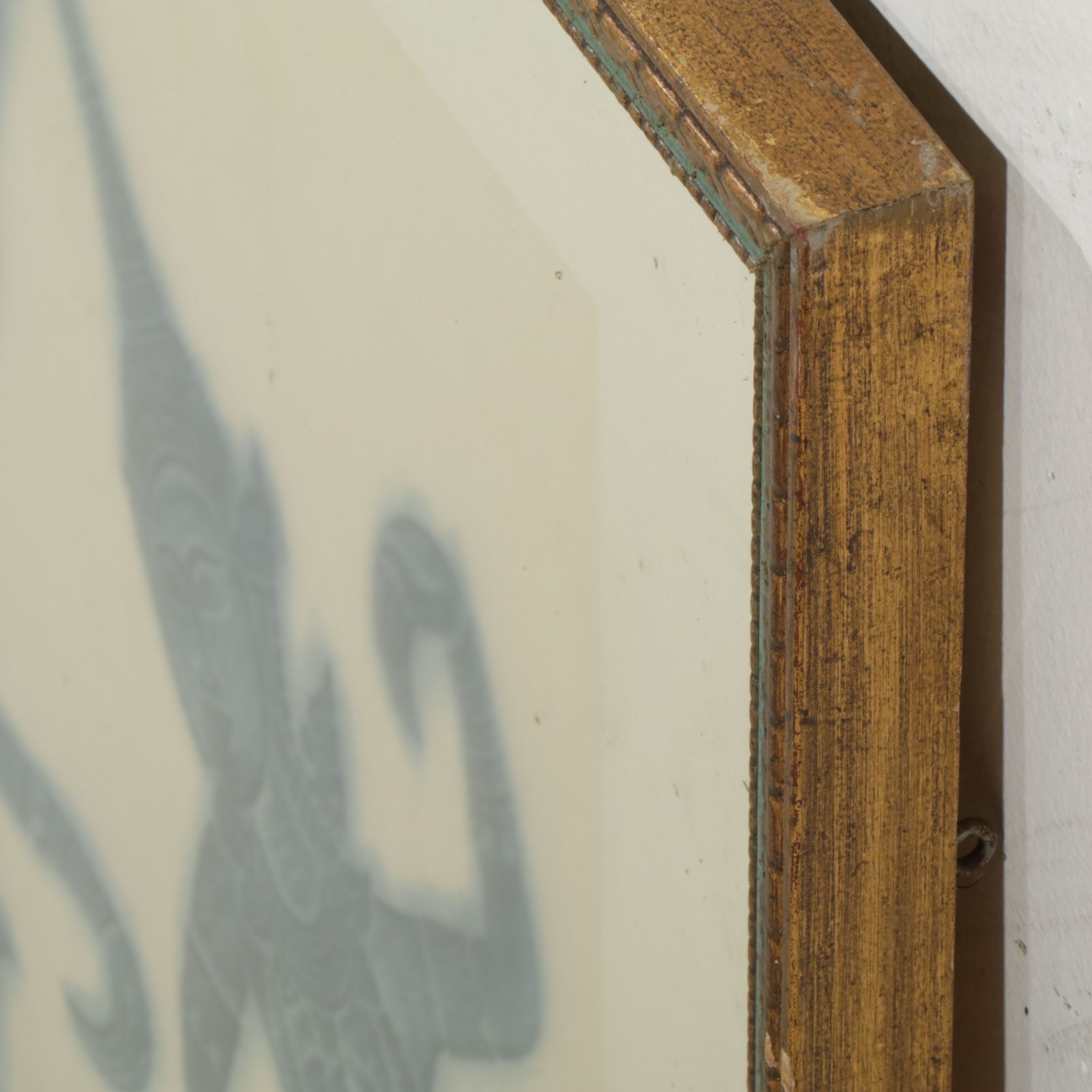 Thai Temple Indigo Charcoal Rubbing of Dancing Deity Figures on Rice Paper