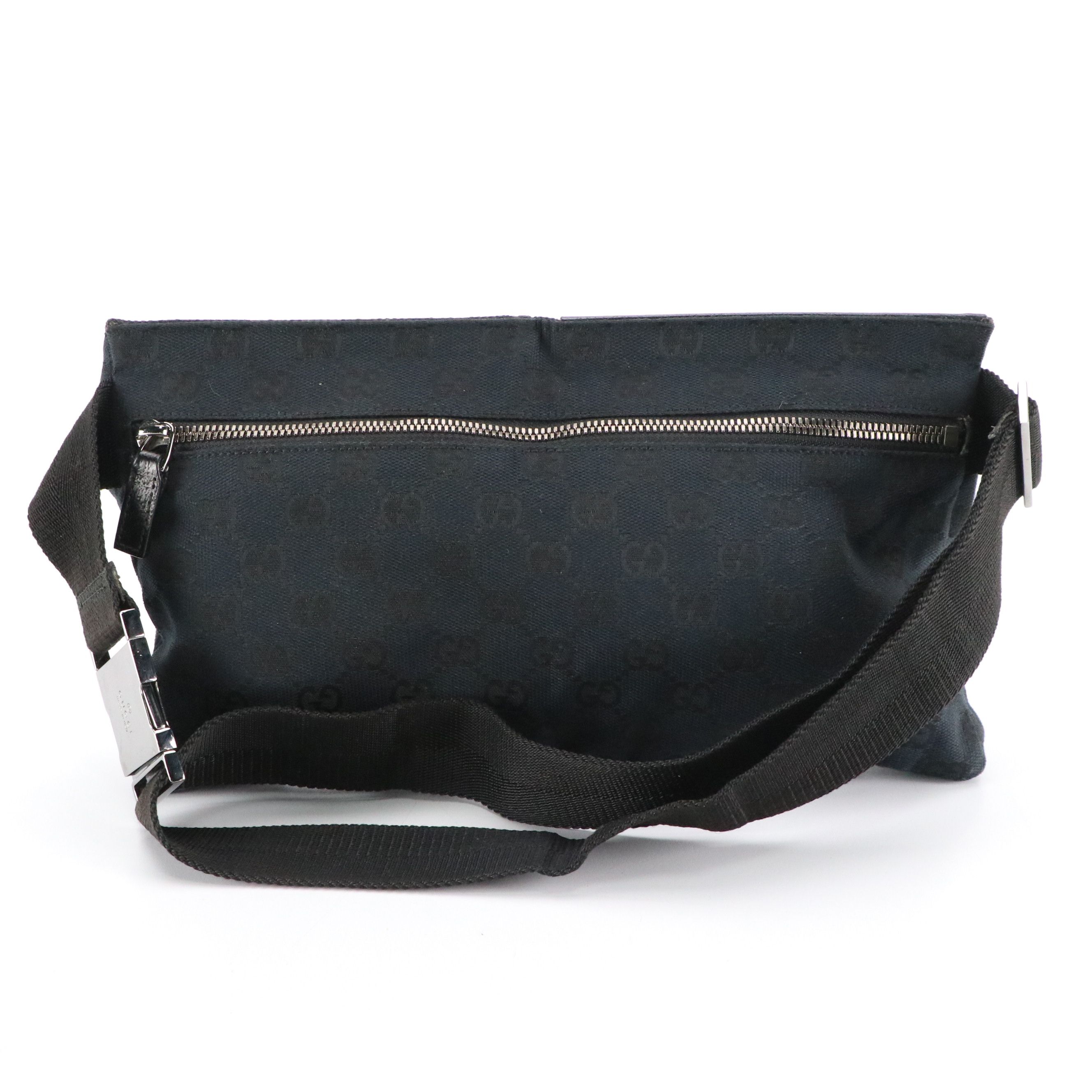 Gucci Double Pocket Belt Bag in Black GG Canvas and Leather