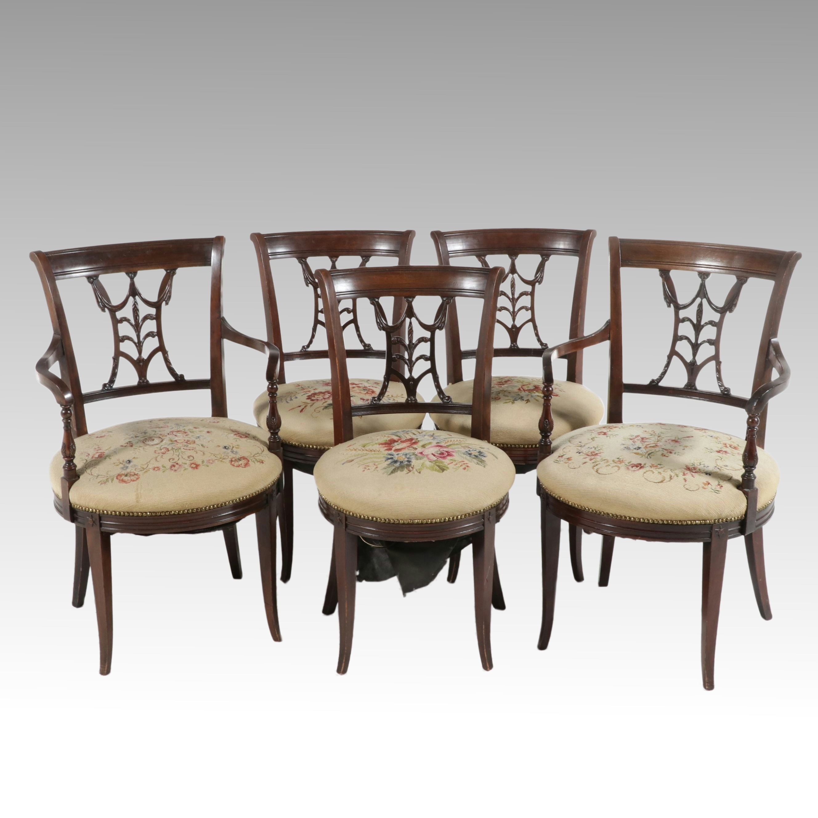 Set of Five Adams Style Mahogany Chairs with Needlepoint Seats