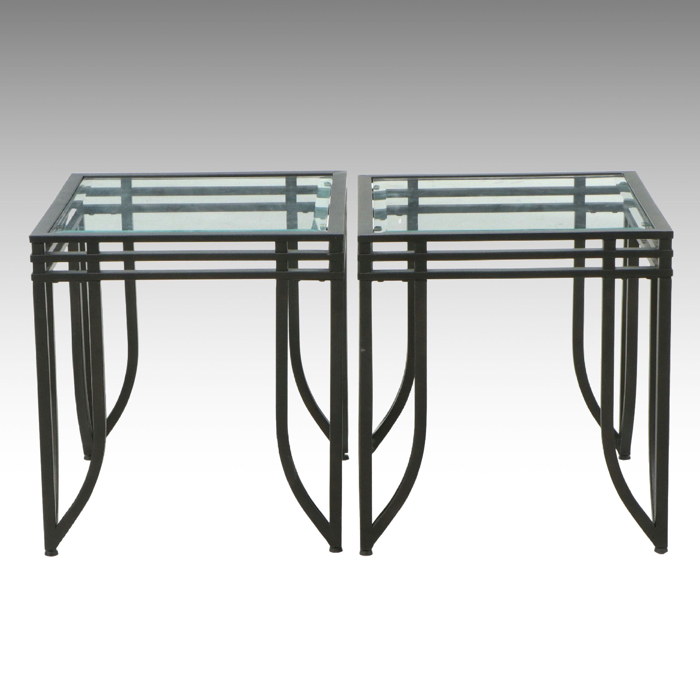 Pair of Contemporary Inset Glass Side Tables, 21st Century