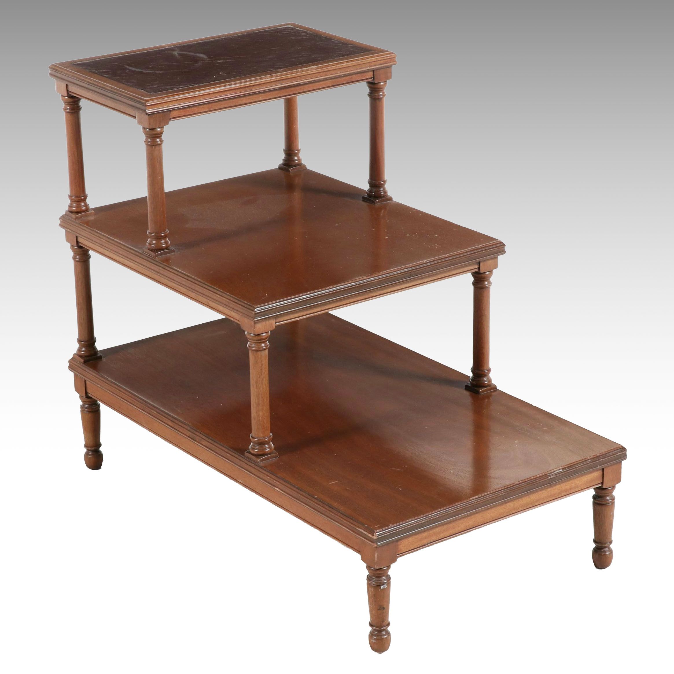 Heritage Henredon Three-Tier Mahogany Step Table with Leather Top, Mid-20th C.