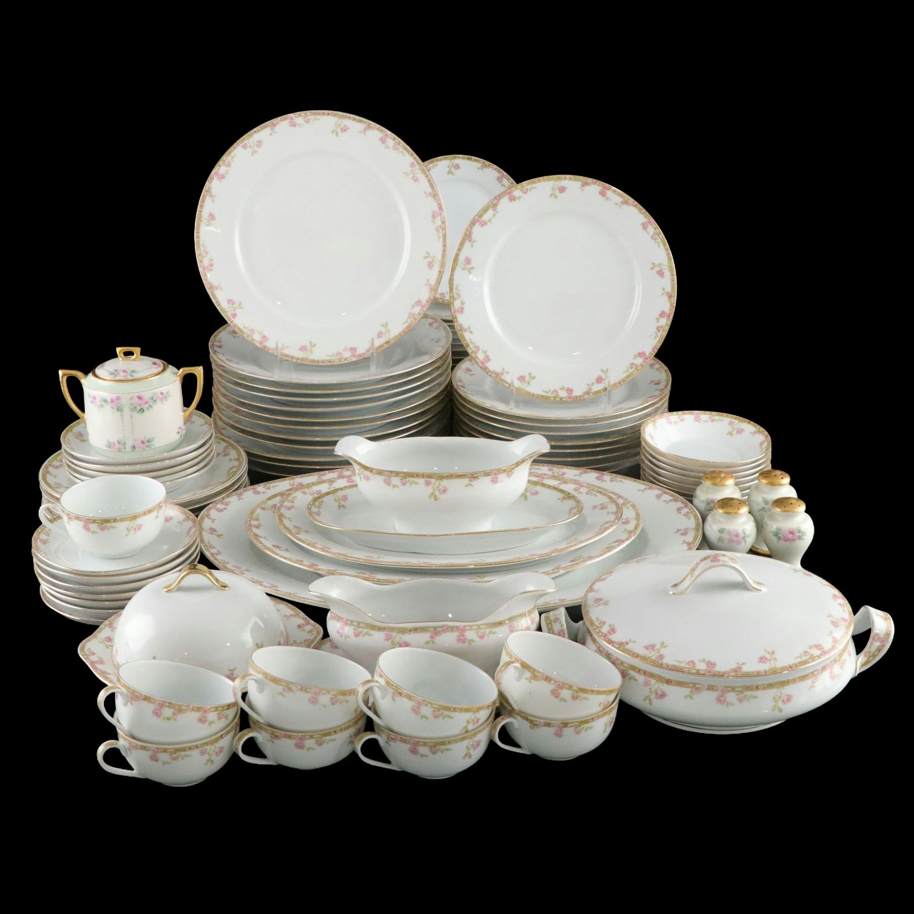 Royal Austria "Pink Roses" Porcelain Dinnerware, Carl Tielsch Sugar Bowl & More