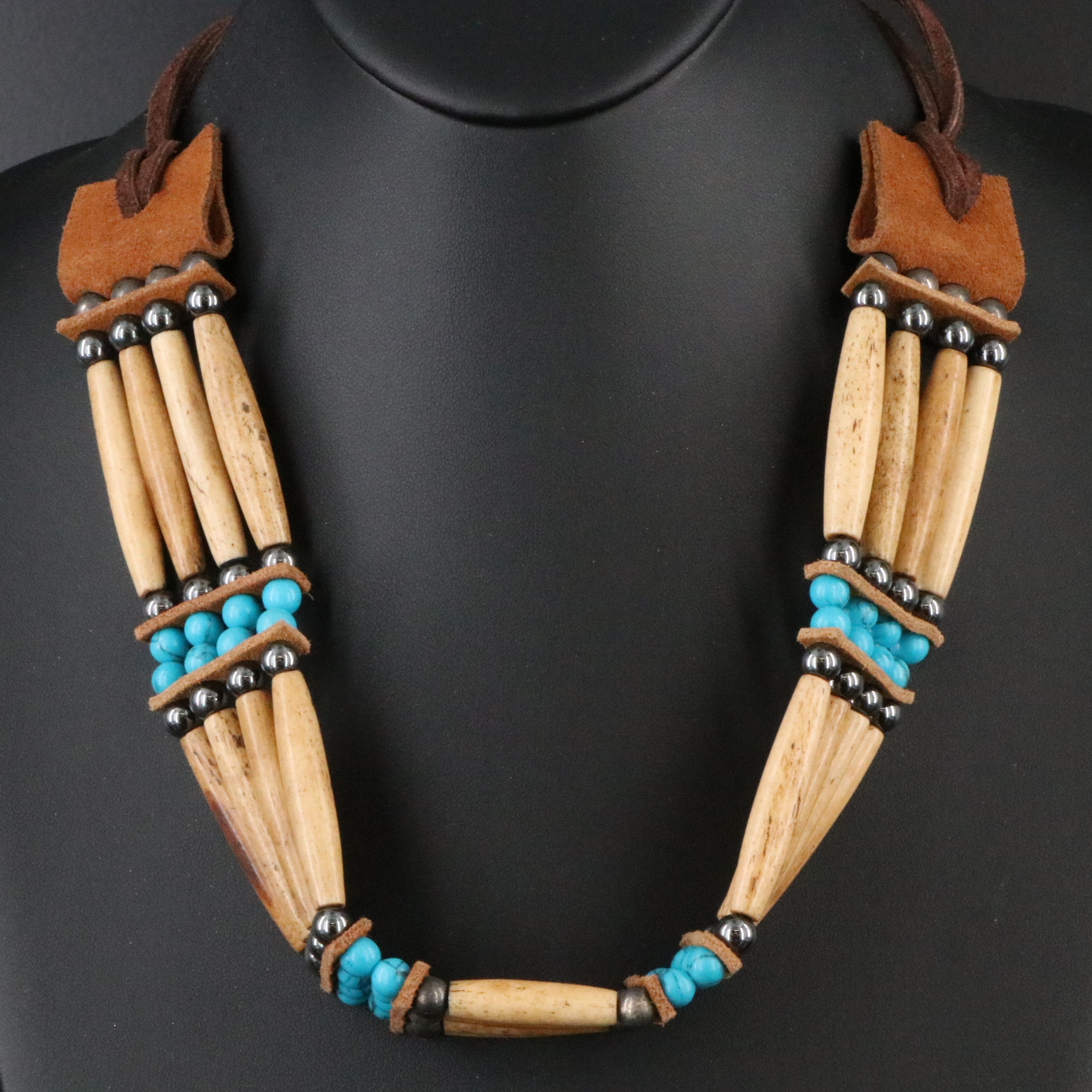 Artisan Bone and Faux Turquoise Bead Necklace